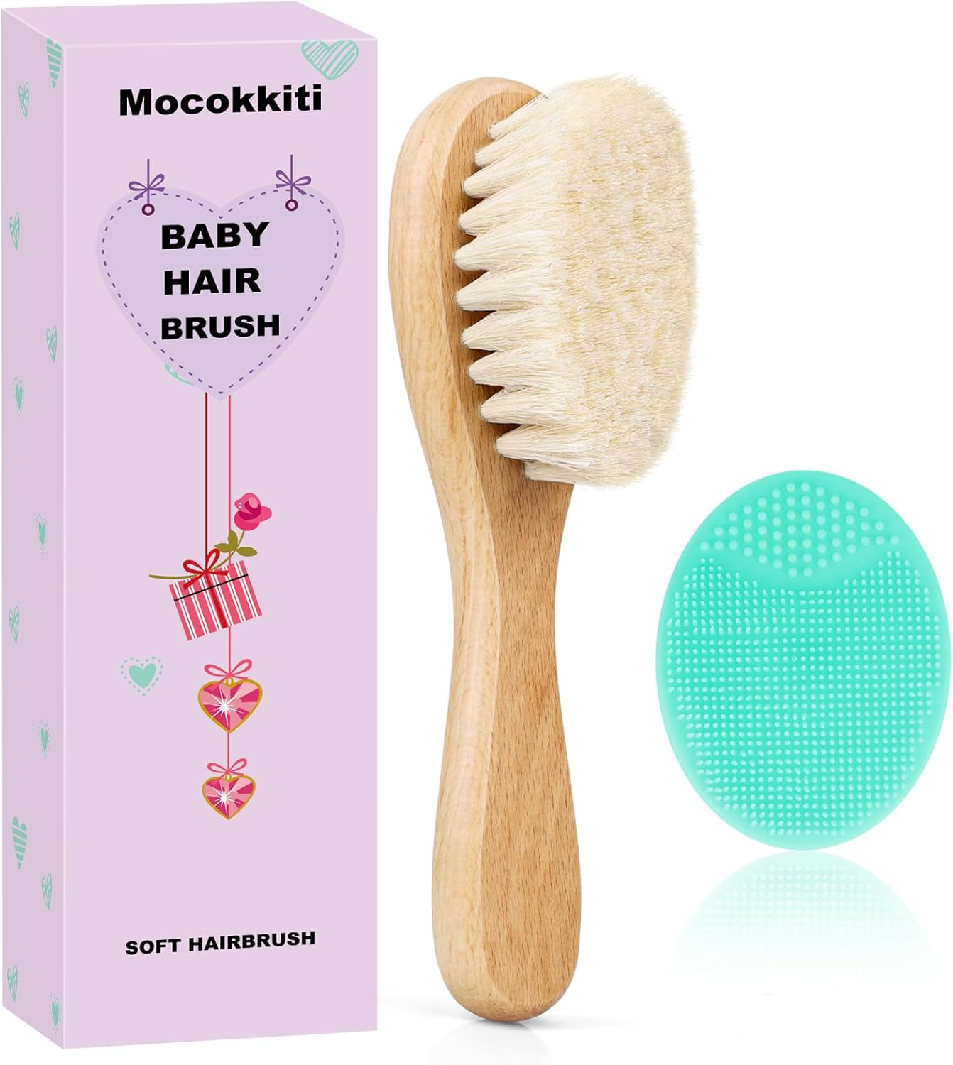 Baby Hair Brush, Goat Bristles Brush and Baby Cradle Cap Brush Set for Cradle Cap Wood Bristle Brush for Newborns and Toddlers (2 Piece)