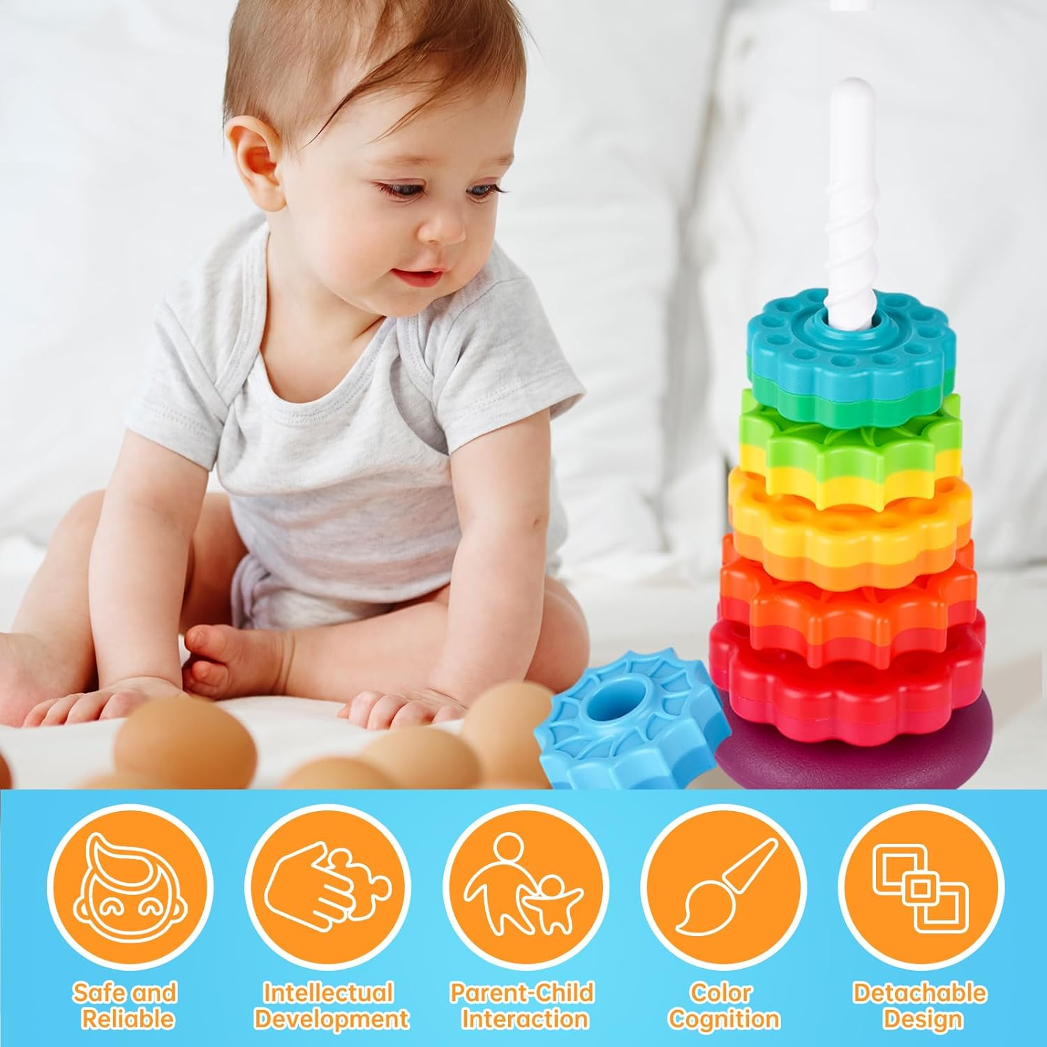 Rainbow Tower Spinning Wheel Stacking Toy image number 6