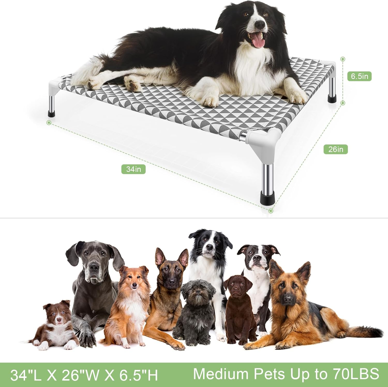 Elevated Outdoor Dog Bed, Medium Size, Cotton Material, Non-Slip Feet, Fits up to 70Lbs image number 2