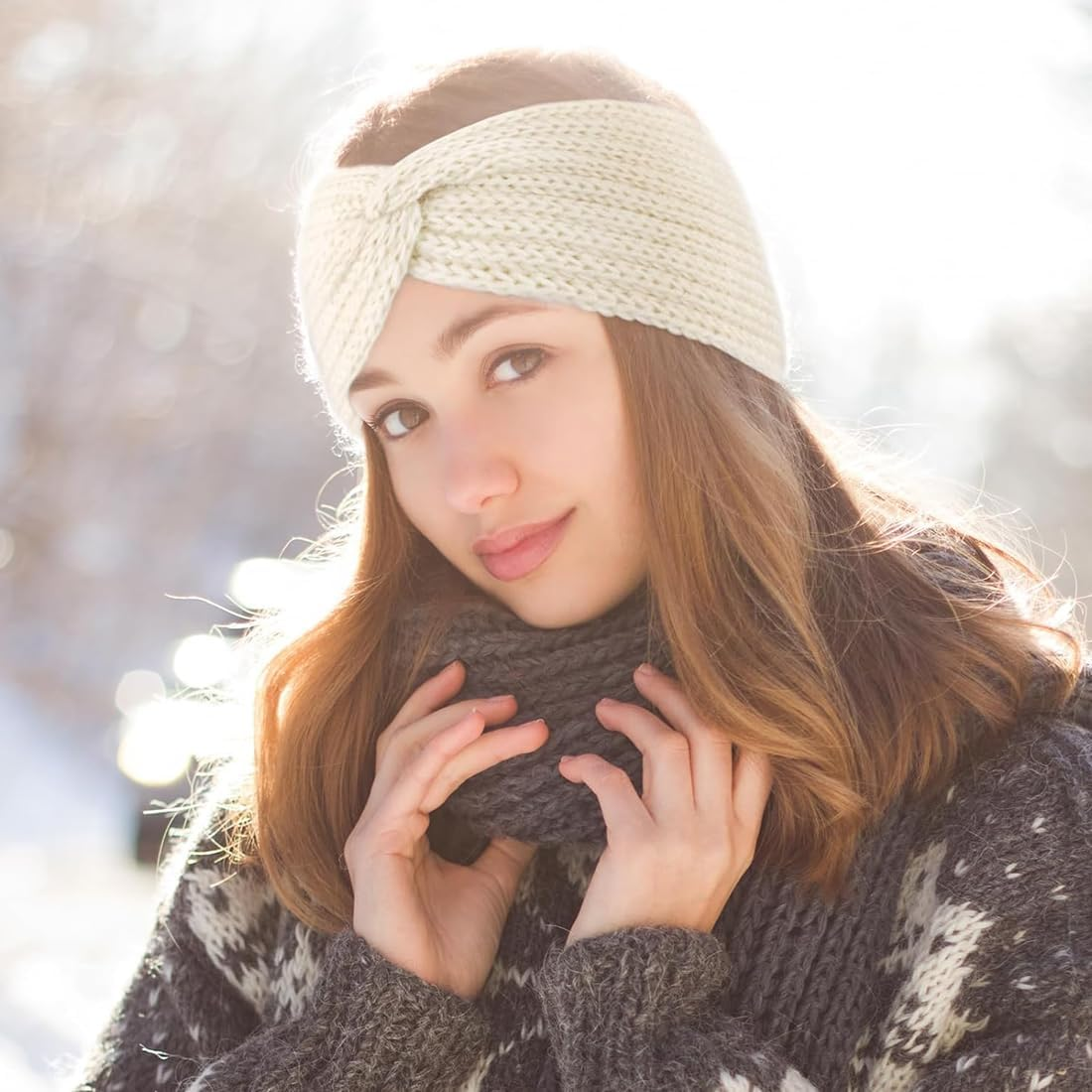 GGUFAY Bow Headband Women'S Winter Knitted Warm Headbands Ear Warmers Headband Hair Band Thick for Women Girls Elastic Crochet Thermal Headband (B) image number 1