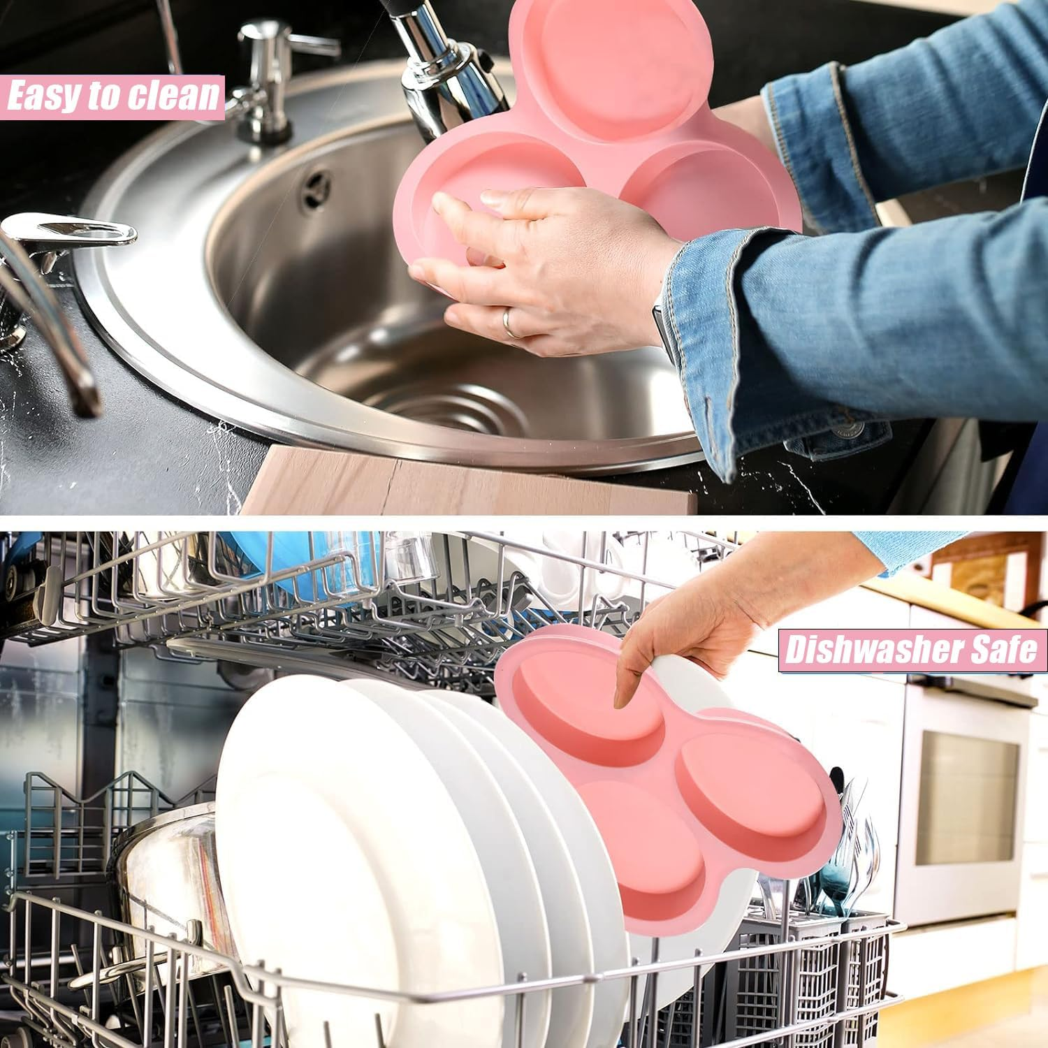 Wzenclave 2Pcs Silicone Air Fryer Egg Mold Reusable Bpafree Silicone Baking Cups Nonstick 3Chamber Heat Resistant Silicone Muffin Pan for Air Fryer and Microwave Fit to Hamburger Bun Pie Cake Egg image number 4