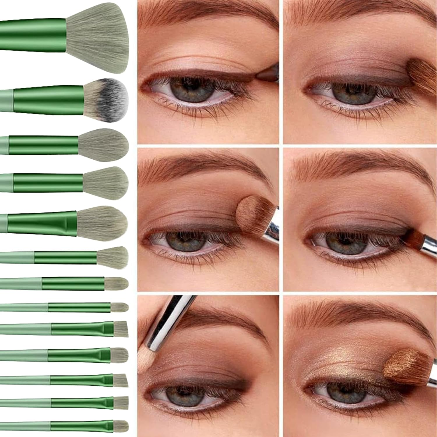 13 Pcs Makeup Brushes, Makeup Brush Set for Foundation Face Contour Powder Blush Concealers Eyeshadow Eye Shadows, Travel Makeup Brushes for Daily Makeup Use (Green) - Green image number 5