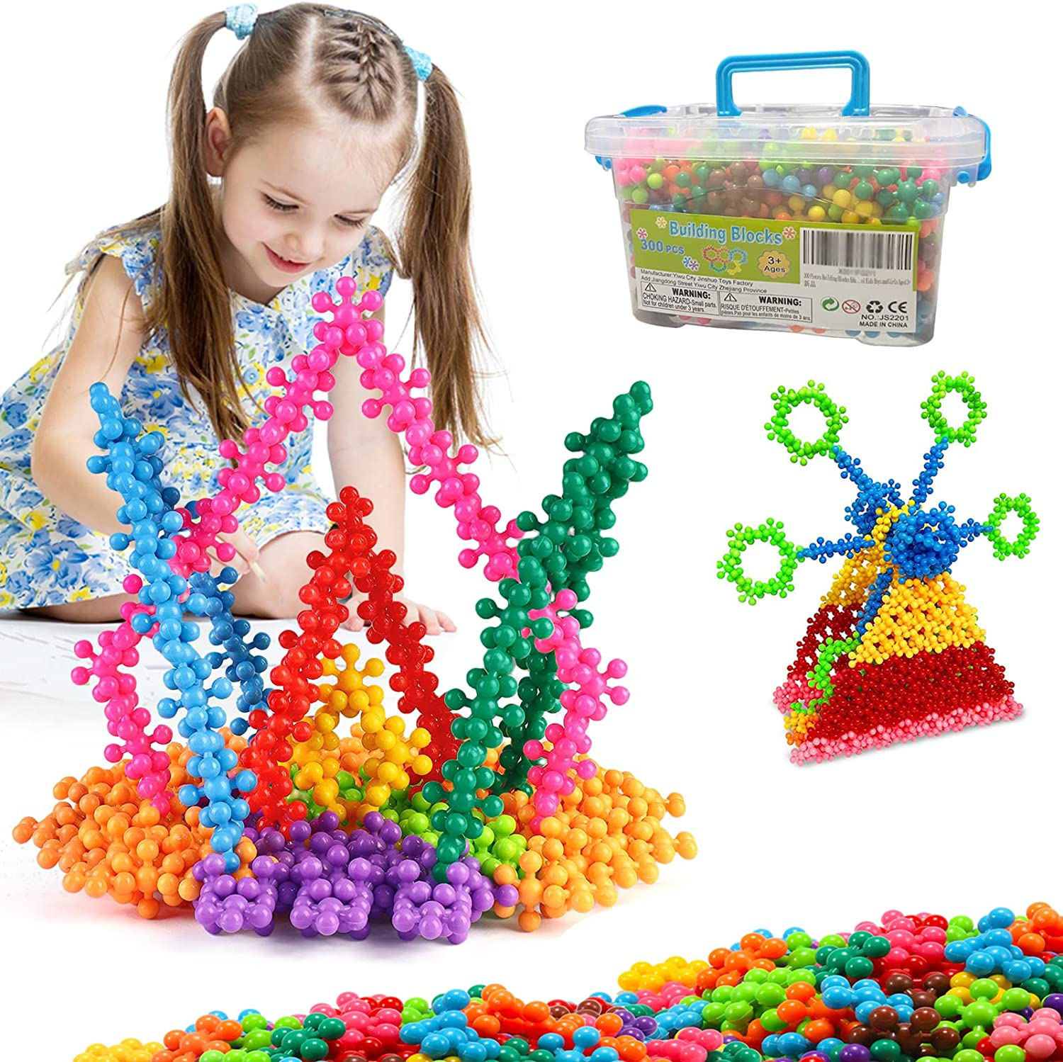 300 Pieces Building Block, Toys Building Sets with Storage Box,Interlocking Solid Plastic for Kindergarten Preschool Kids,Stem Toys for 3,4,5,6,7,8 Year Old Girls Boys image number 2