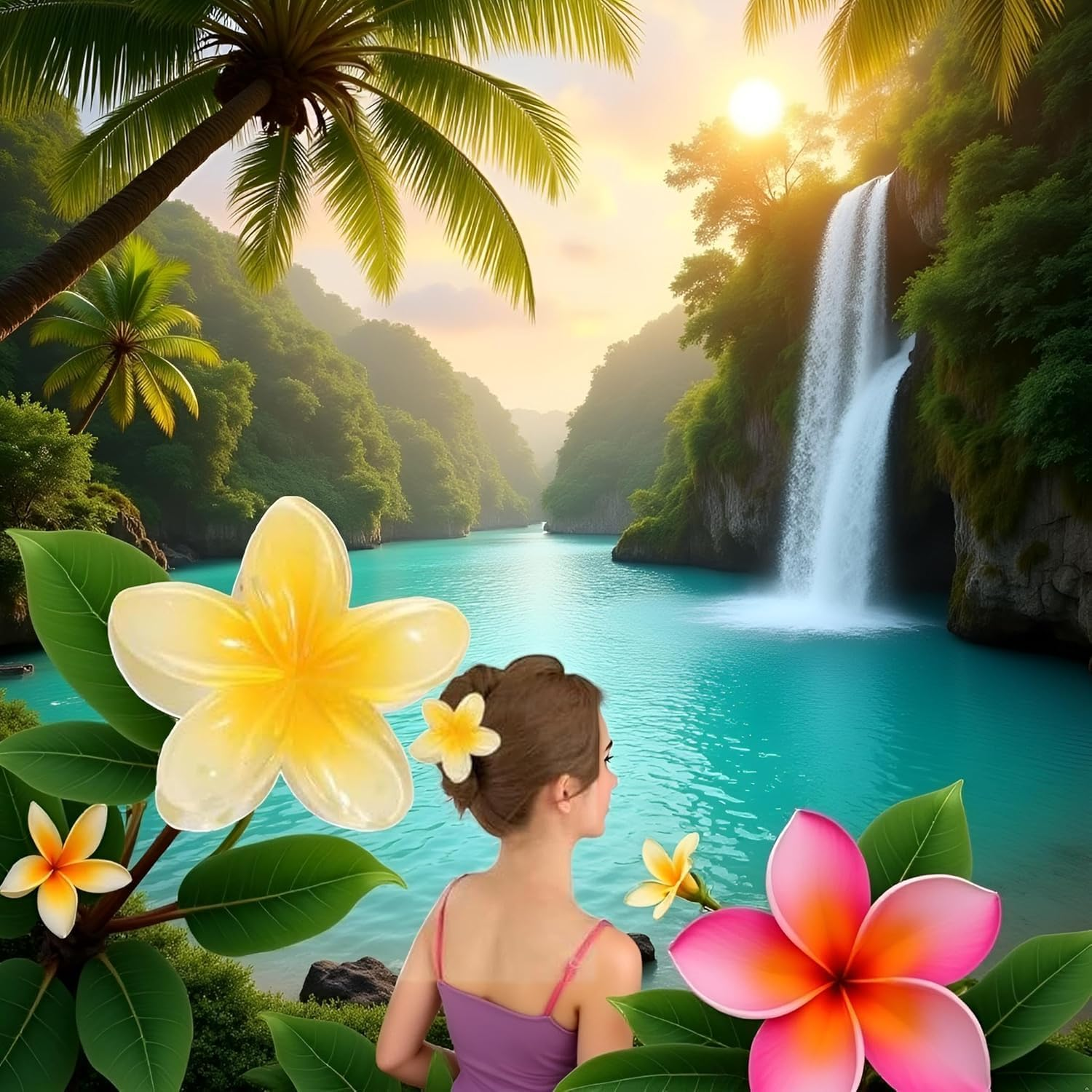 Yellow Flower Hair Claw Clips - Hawaiian Flower Hair Claw Clips for Women | Plumeria Claw Clips for Thin Hair | Strong Hold Jaw Clip | for Girls| Preppy Hair Clip image number 5