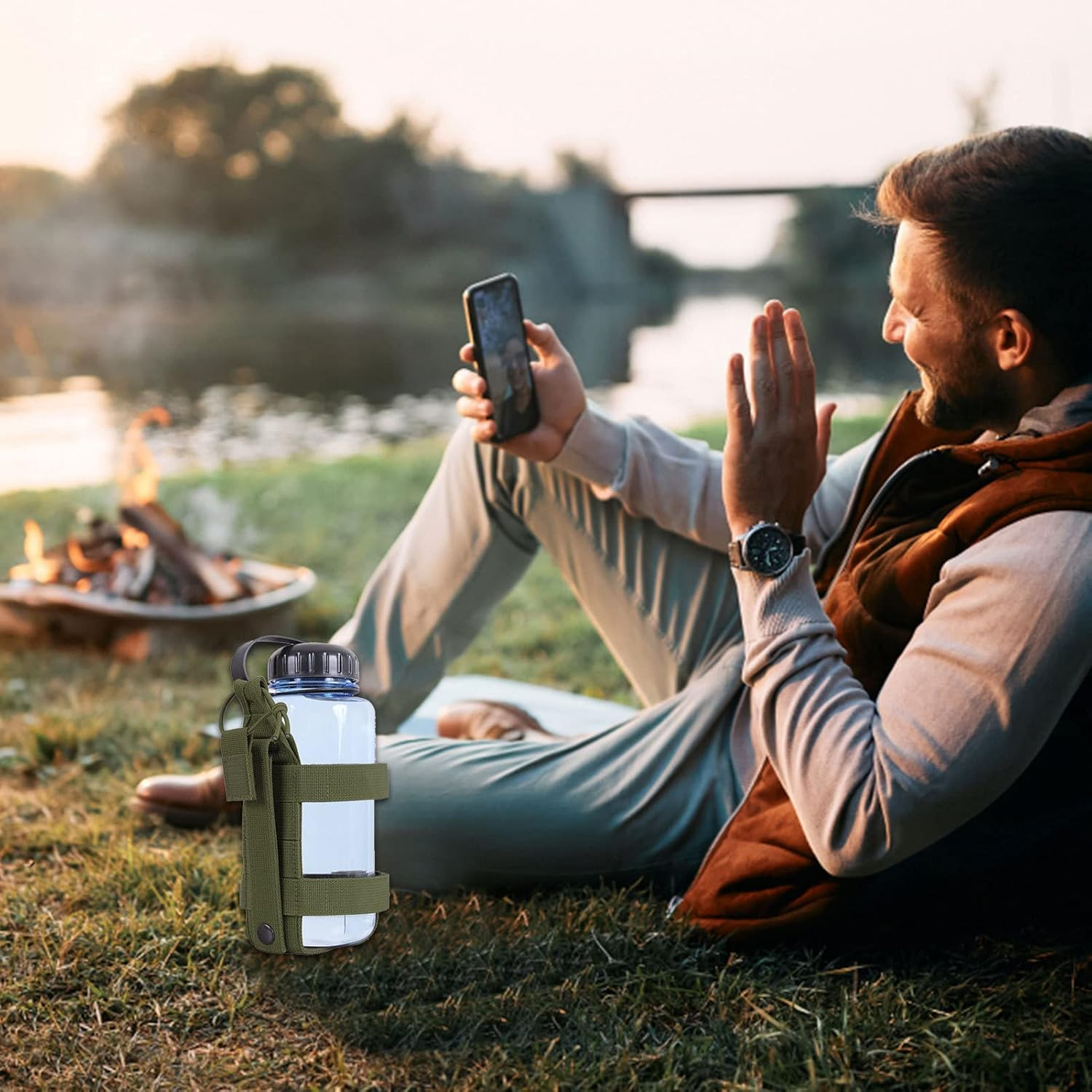 Water Bottle Holder Bag - Adjustable Portable Water Bottle Carrier Bag with Hook and Loop,Insulated Bottle Sling Holder Case Pouch for Stainless Steel, Sport and Energy Drinks Pochy image number 2