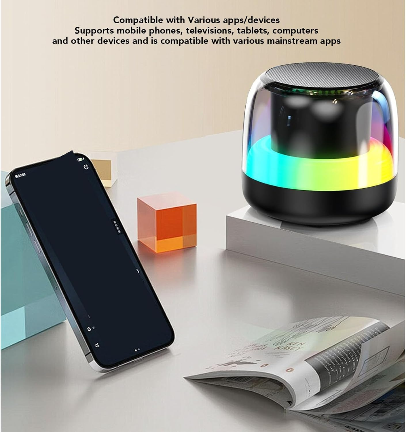 Generic Bluetooth Speakers, Portable Wireless Speaker with RGB Colorful Lights, BT5.3, Portable Speaker with Hifi Sound, Support USB Flash Drive for Home Outdoor Party (Black) - White image number 5