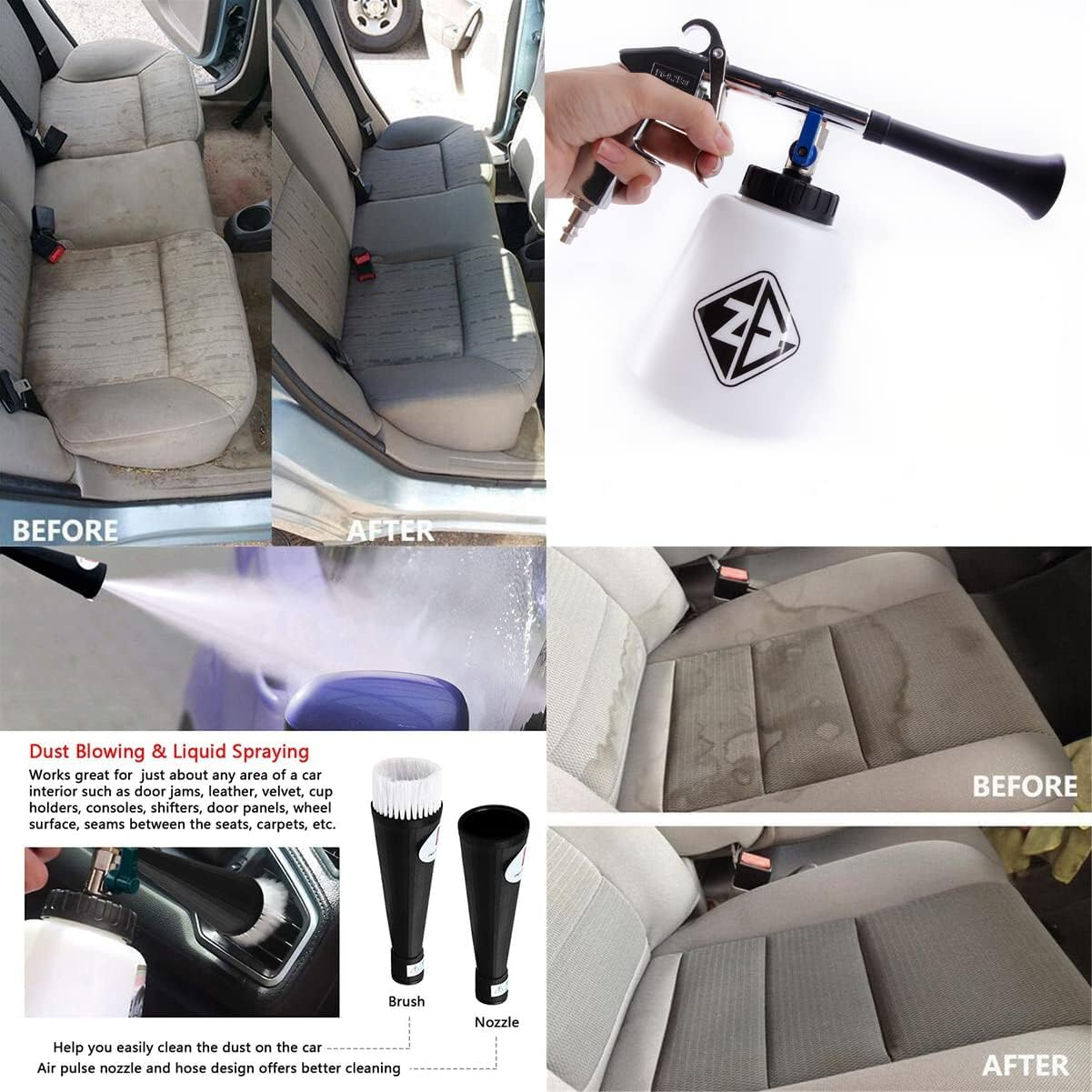 High Pressure Cleaning Tool Turbo Cleaning Gun Car Detailing Kit Professional Auto Interior Cleaner Detailing Wash Wash Spray Bottle Nozzle with 1L Bottle for Air Compressor image number 3