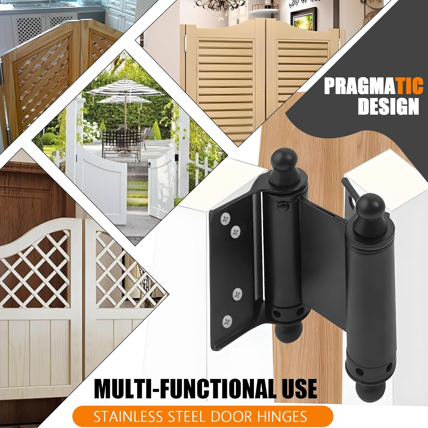 4 Pack 3&rsquo;&rsquo; Double Action Hinges, Double Swing Hinges Swinging Door Hinge Cafe Door Hinges, Stainless Steel Trap Door Hinges Spring Hinge (3&rsquo;&rsquo;) image number 1