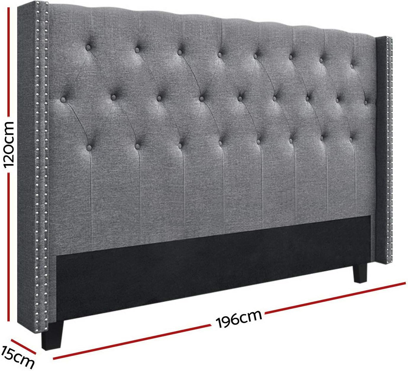 Artiss King Bed Headboard Headboards Wingback Tufted Beds Head Frame Base Upholstered with Grey Faux Linen Fabric Foam Wood, 196Cm X 120Cm X 15Cm image number 5