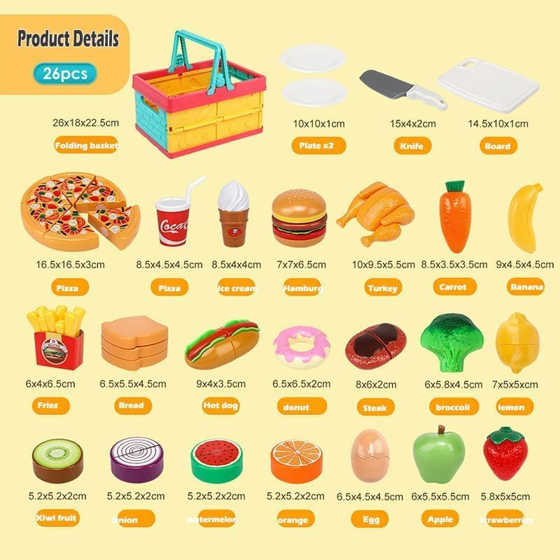 Fohouse Play Food Toy Set for Kids Kitchen - Shopping Basket with Cutting Fruit & Vegetables Accessories, Pretend Food Kitchen Toys Accessories, Pretend Food Toys for Toddlers Boys Girls Gift image number 5