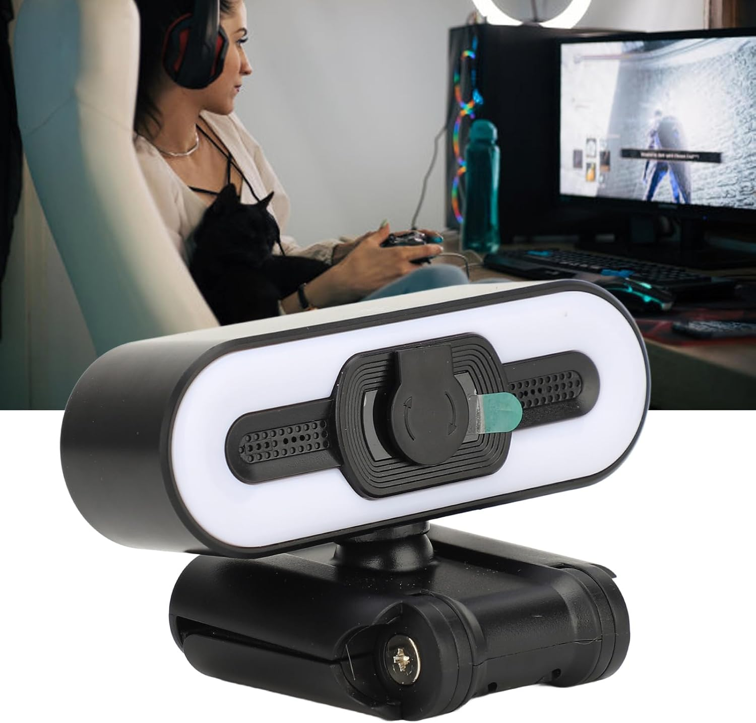 Webcam with Light, 4K Webcam Computer Camera, USB Camera with Microphone Fill Light Beauty for Laptop Computer LCD Display, Auto Beauty Function,Live Video Conferencing,Plug & Play image number 3