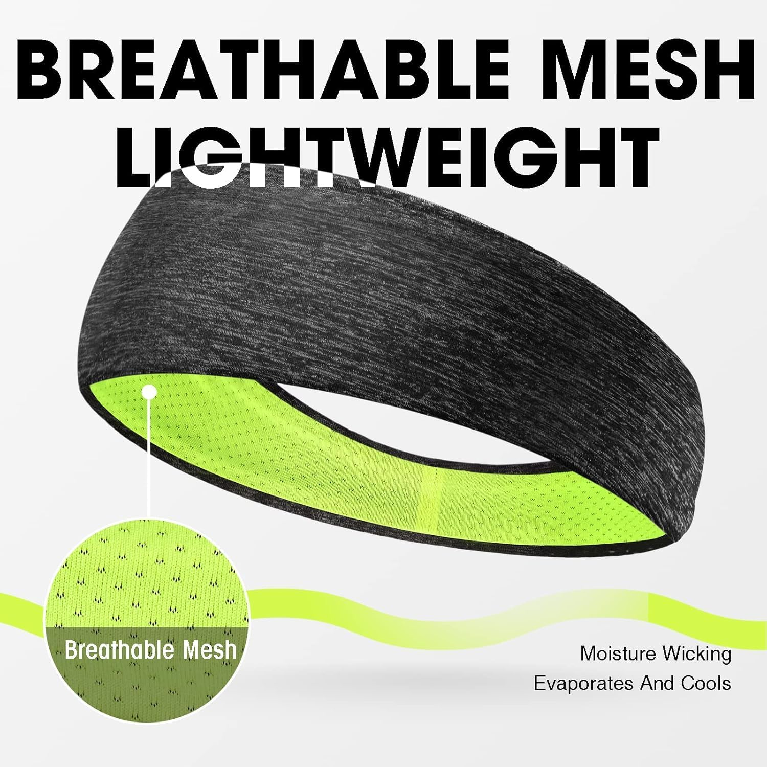 Men'S Headbands, 3-Pack Head Band for Men, Sport Sweatbands for Running Fitness Yoga Cycling, Sweat Wicking Non Slip (Gray/Green+Gray+Black) - 3 Pack A image number 2