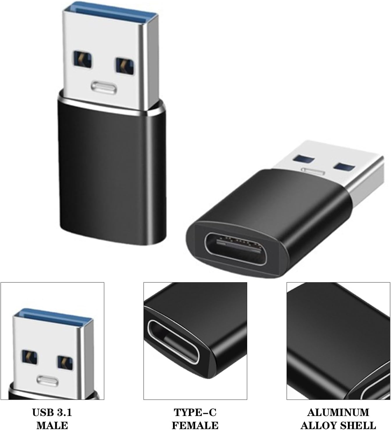 10Gbps USB 3.0 to USB C Adapter 4-Pack, Fast Charge, Data Transfer, Wide Compatibility, Stable Connection, Durable Design, Compatible with Iphone, Galaxy, Ipad, Macbook, Carplay image number 3