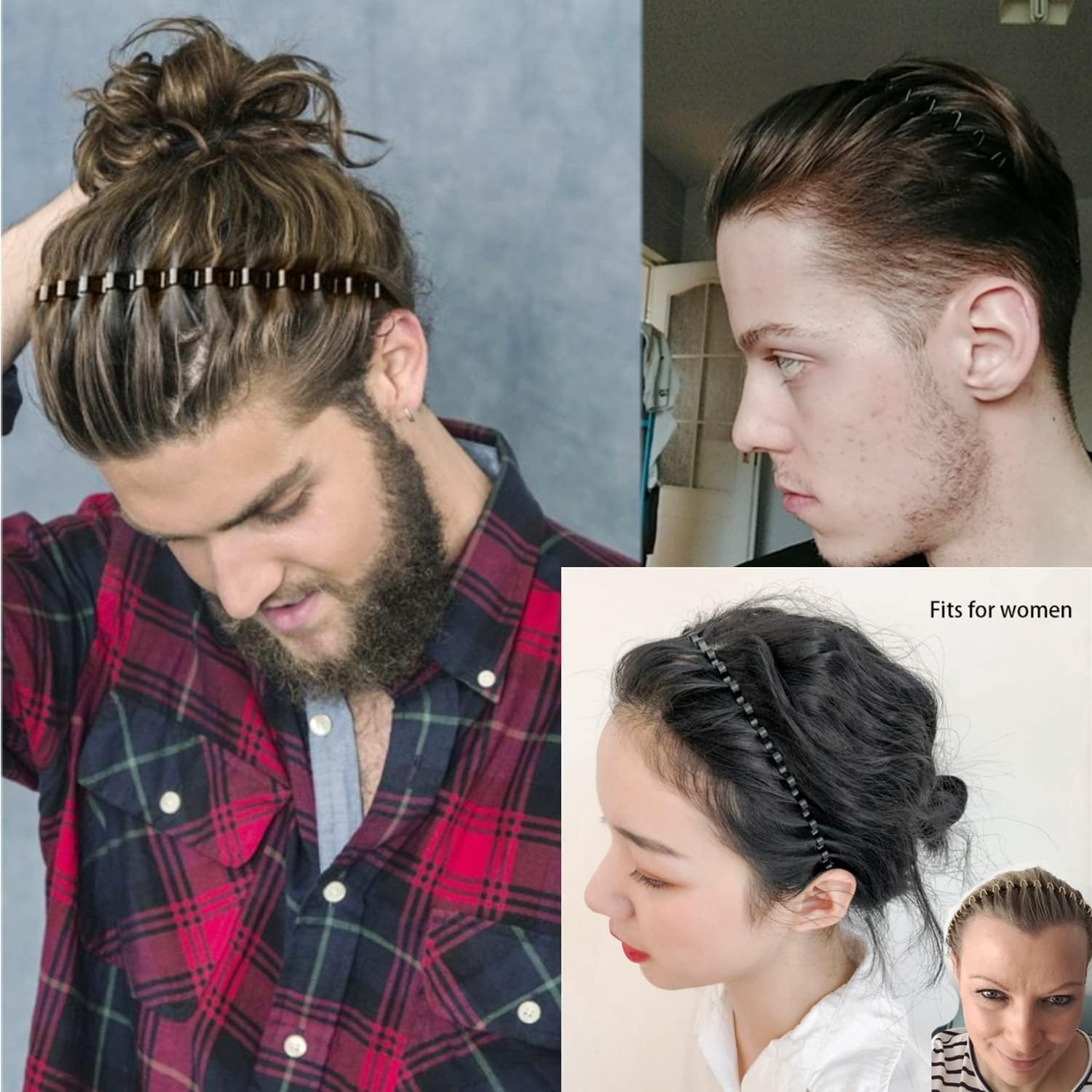 JZK 3 X Black Metal Headband Nonslip Hairband Elastic Hair Accessories for Men and Women for Outdoor Sports and Yoga image number 1