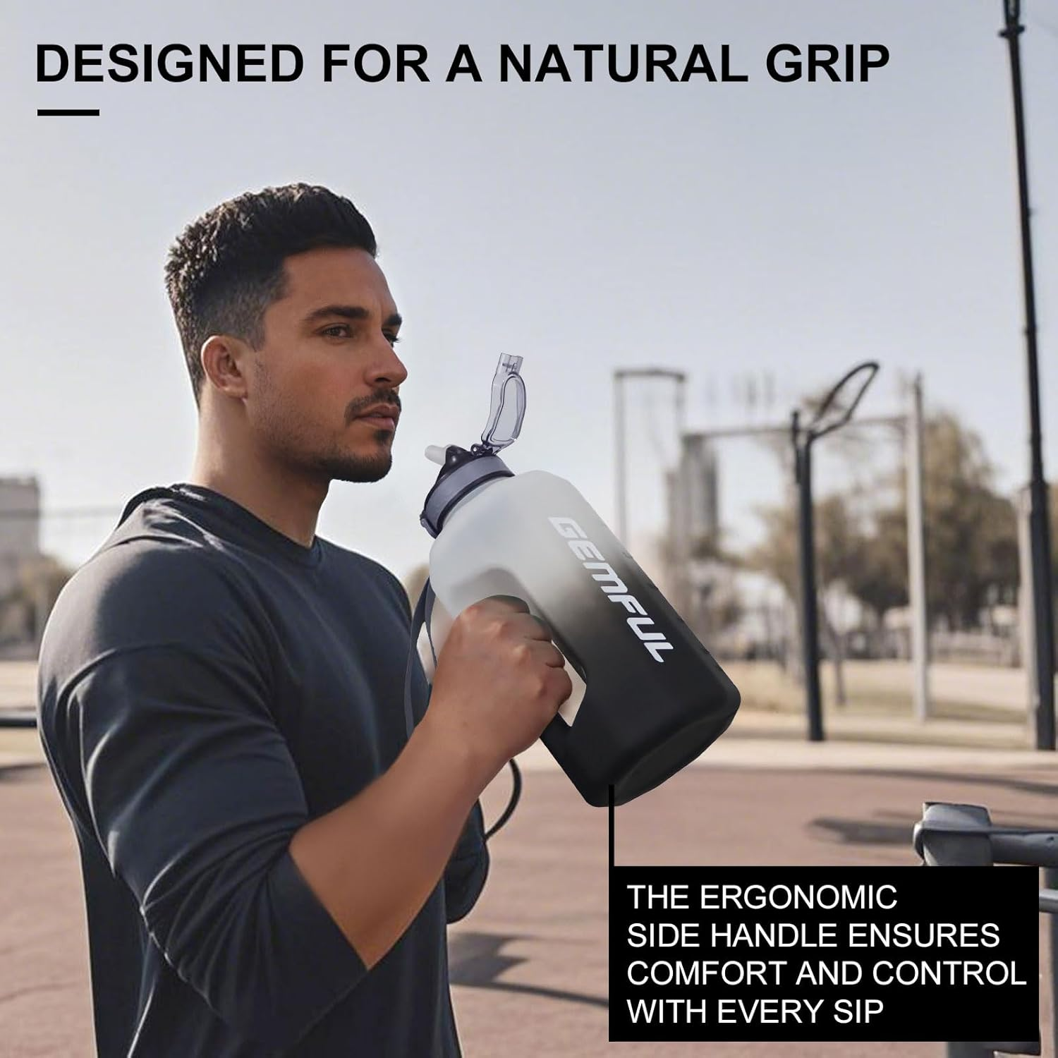 GEMFUL Motivational Water Bottle with Straw and Time Marker 74Oz Big Gym Bottles Water Jug BPA Free Leak Proof Hydrated for Sports Workout Fitness Outdoors (White Black) - Cyan With Straw image number 4