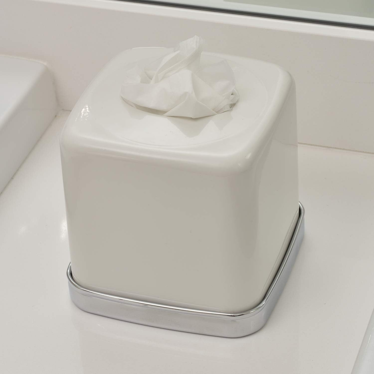 Interdesign York Bath Collection, Facial Tissue Box Cover/Holder for Bathroom Vanity Countertops - White - Matte Gray And Brushed Nickel image number 3