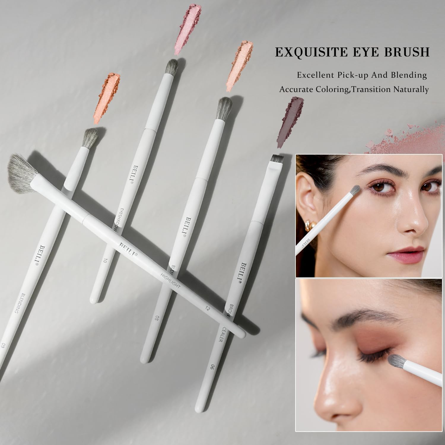 BEILI Makeup Brush Set,White Makeup Brush Set, 12 Vegan Makeup Brushes for Powder Foundation, Concealer, Eyebrows, Eyeshadow, Contour, Eyeliner, Blender Eye Brush (White) image number 4