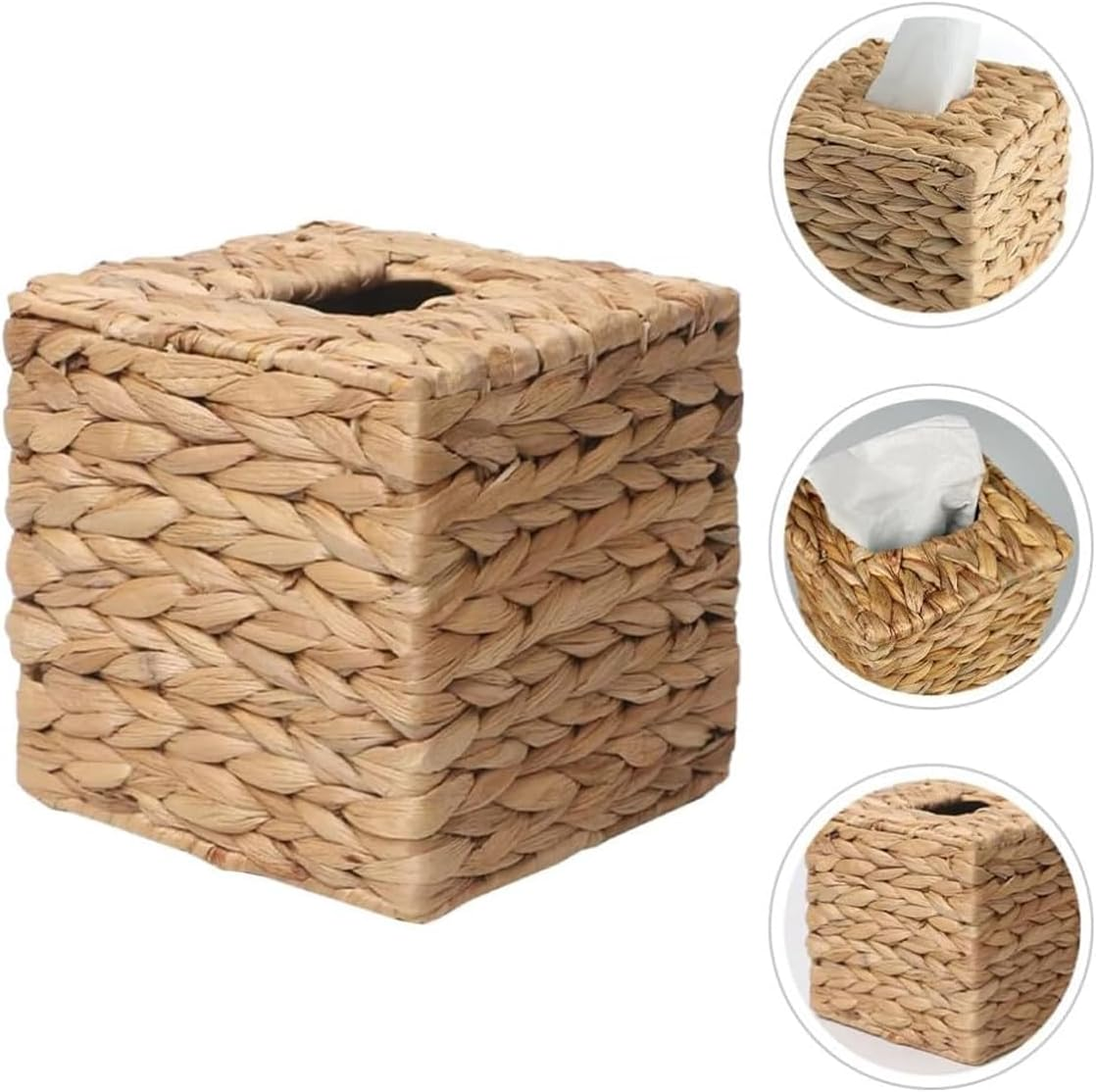 AIMALL Handwoven Water Hyacinth Tissue Box Cover, 5.7 X 5.7 X 5.9 Inches Square Woven Desktop Tissue Holder, Pastoral Style for Home and Office image number 4