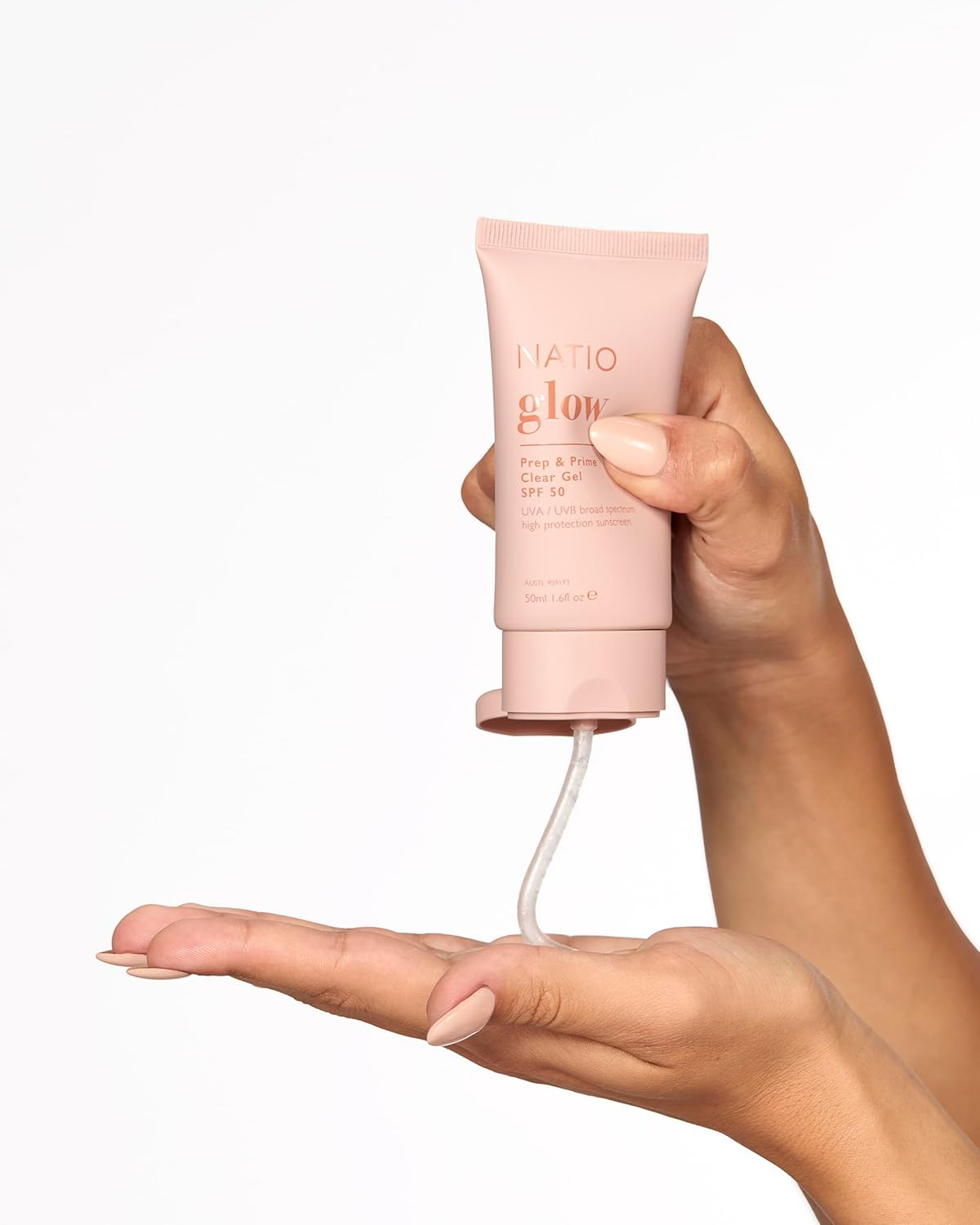 Natio Australia Glow Prep & Prime Clear Gel SPF 50 - Zero White-Cast, Waterless Sunscreen - UVA/UVB Protection - Infused with Vitamin E, Vegan Friendly, Fragrance Free & Made in Australia image number 4