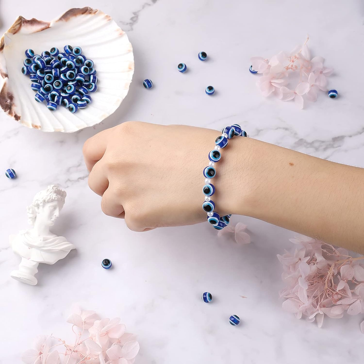 SAVITA 150Pcs Blue Evil Eye Beads Eyeball Spacer Beads Handmade Resin Beads Charms for DIY Bracelets Necklace Jewelry Making (8Mm/0.3Inch) image number 3