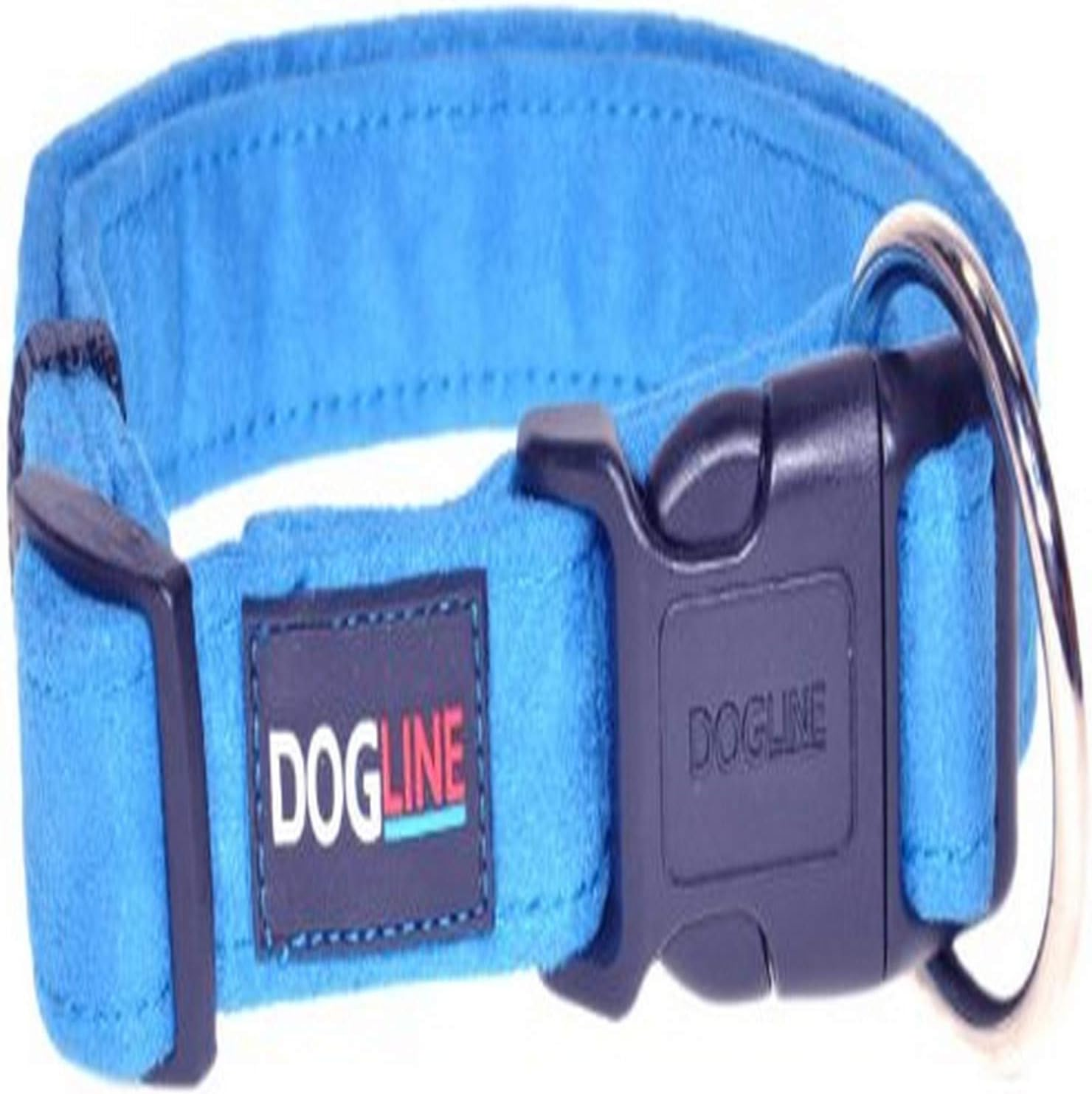 Dogline 15 to 25-Inch Comfort Microfiber Soft Padded Pet Puppy Dog Collar with Nylon Reinforcement, Large, 1-Inch Wide, Blue