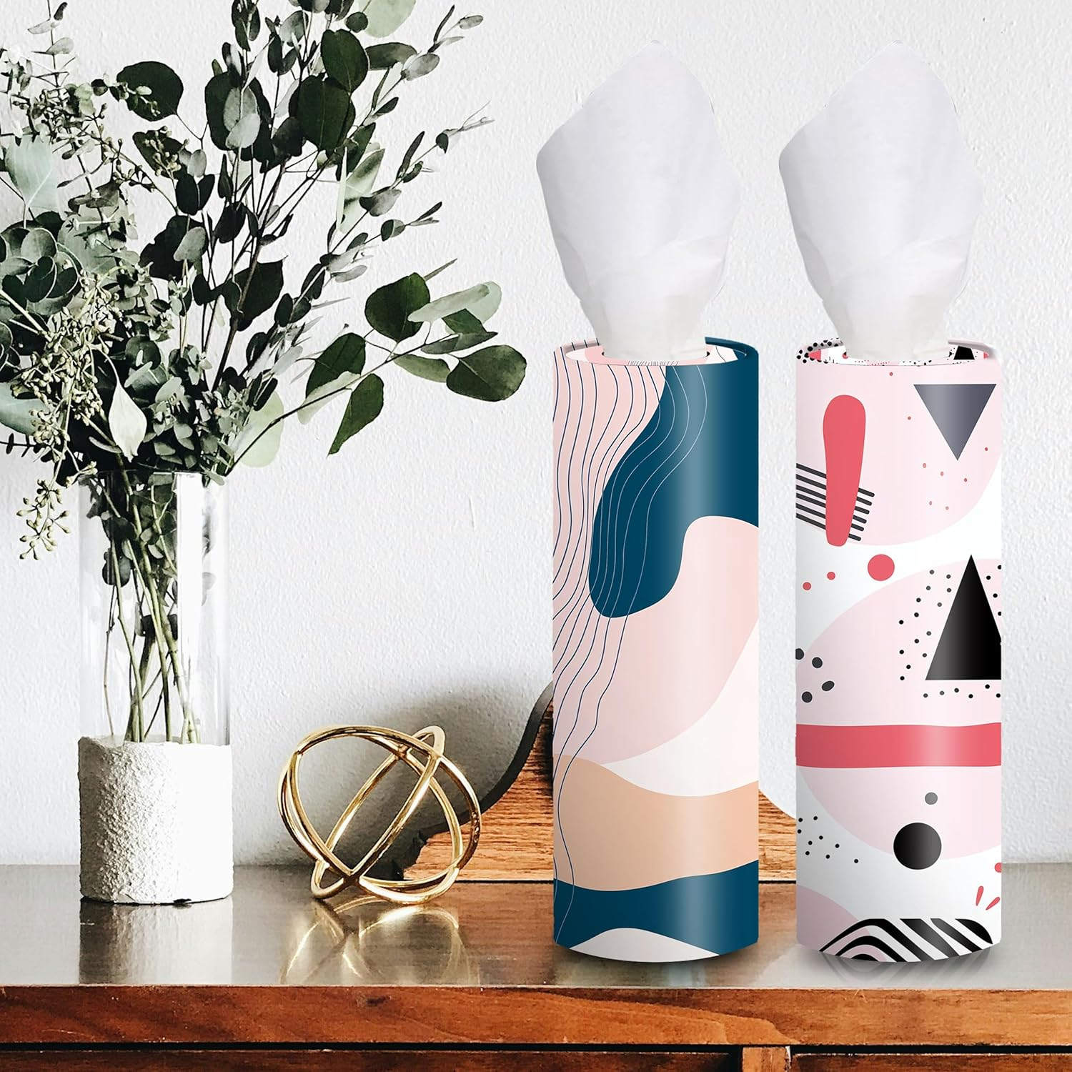 4-Pack Car Tissue Cylinders - 1980S Geometric Pattern, Fits Car Cup Holders, Travel Tissue Tubes with Facial Tissues (Geometric Design) - Style E image number 3