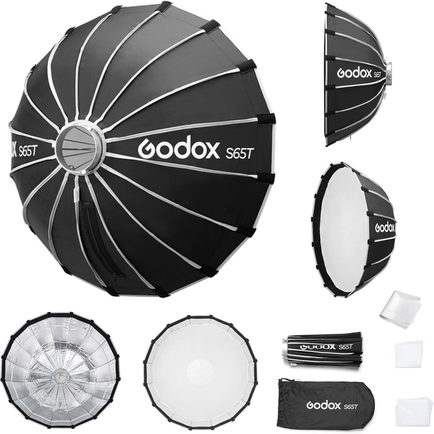 Godox Softbox Godox S65T 65Cm/25.6In Quick Release Umbrella Softbox, Bowens Mount with Removable Front and Inner Diffusers for Photography, Live Streaming and Travel image number 4