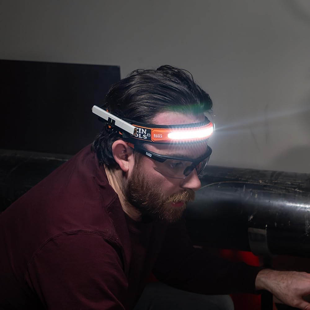 Klein Tools A-56308 575 Lumens Wide-Beam LED Rechargeable Headlamp with Strap, Orange/Black image number 2
