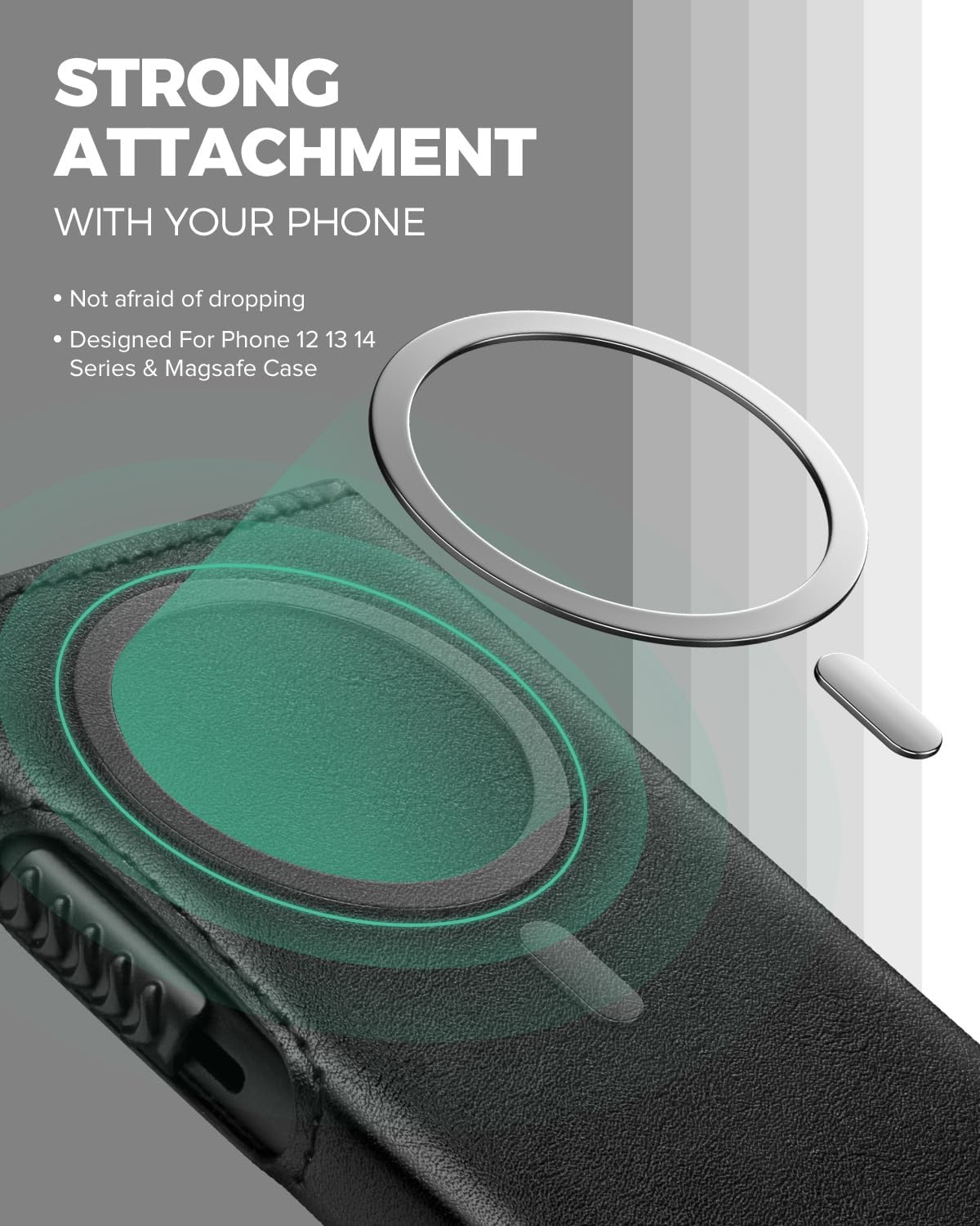 VULKIT Magnetic Wallet Card Holder Phone Card Holders Slim Leather Pop up Case NFC/RFID Blocking, Compatible with Iphone 16/15/14/13/12 Series Black - Black / Black image number 2