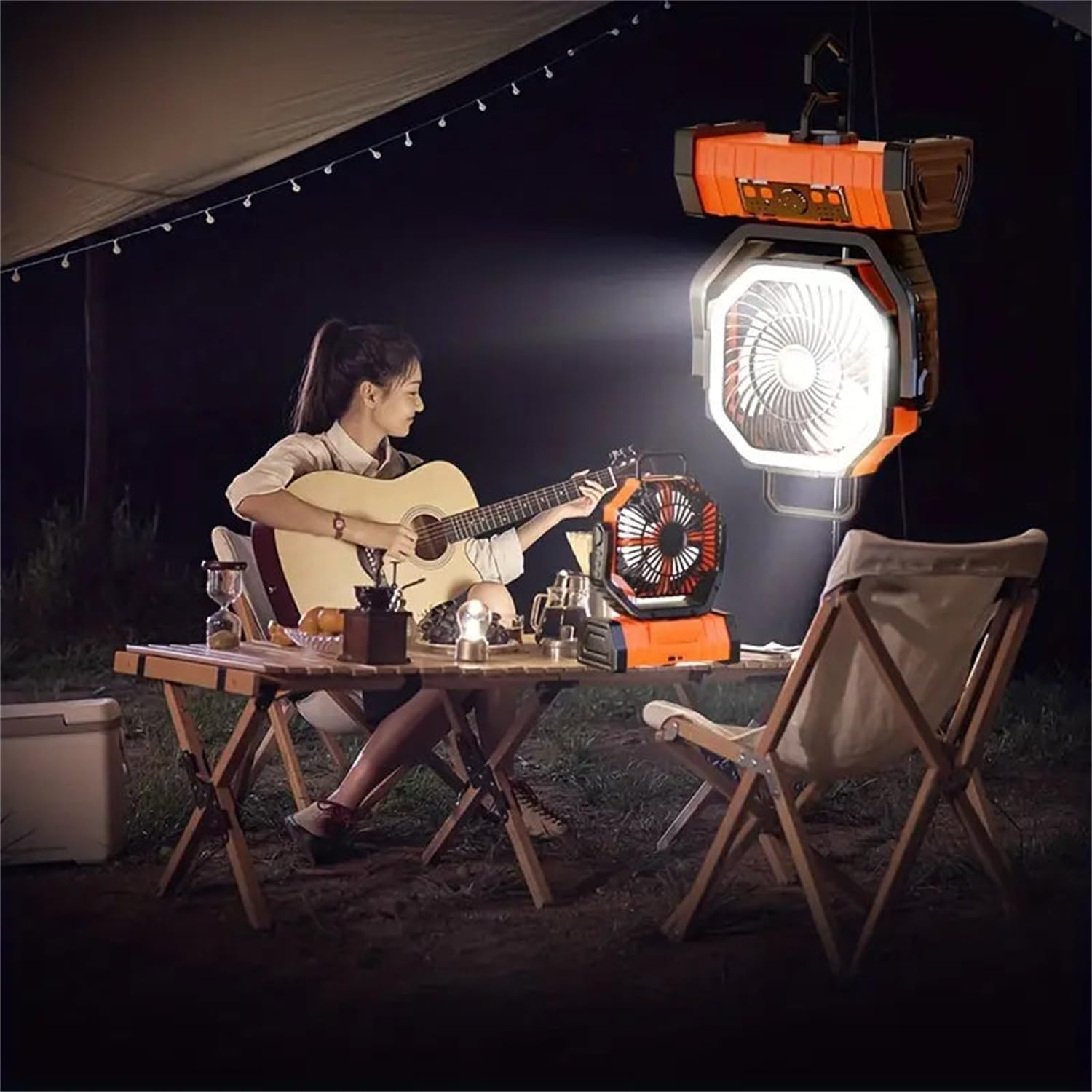 Leona Co Camping Fan Battery Operated Powered Fan with LED Lantern Light Rechargeable Portable Fan, Oscillating Fan with 360&deg; Rotation Hanging Hook for Tents, Cordless USB Desk Fan (Green) - Orange image number 6