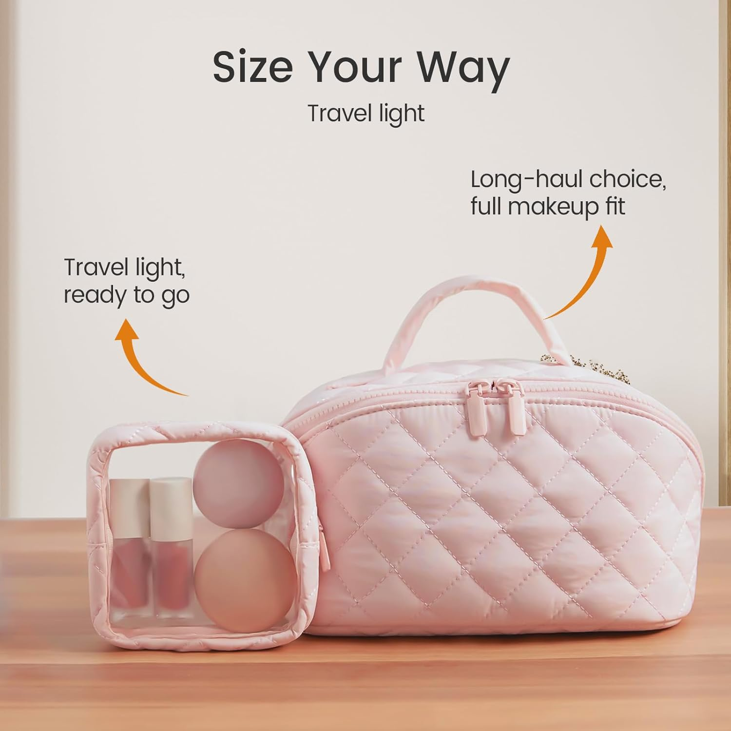 SZMDLX Waterproof Makeup Bag & Makeup Organizer - Travel Toiletry Bag, 180&deg; Lay-Flat Large Cosmetic Case, Puffy Padded Travel Organizer for Brushes & Cosmetics, Perfect Gifts for Women and Men（Pink） - Blue image number 4