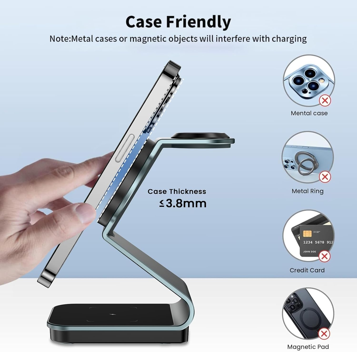 Tesansi 3 in 1 Wireless Charger, for Qi2 Certified 15W Fast Wireless Fast Charging Stand Multiple Devices for Apple - Iphone 16,15,14,13,12 Pro/Max/Mini/Plus, Apple Watch 2-10/SE, Airpods 4-2/Pro 2 image number 2