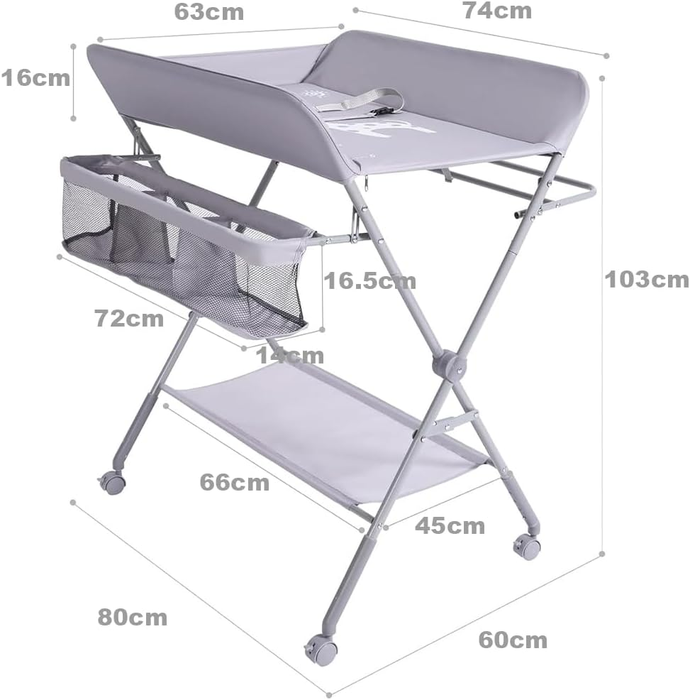 Portable Diaper Changing Table, Foldable Changing Table with Wheels 3-Level Adjustable Height Multifunctional Foldable Bathing Bed Diaper Changing Massage Table W/Storage image number 5
