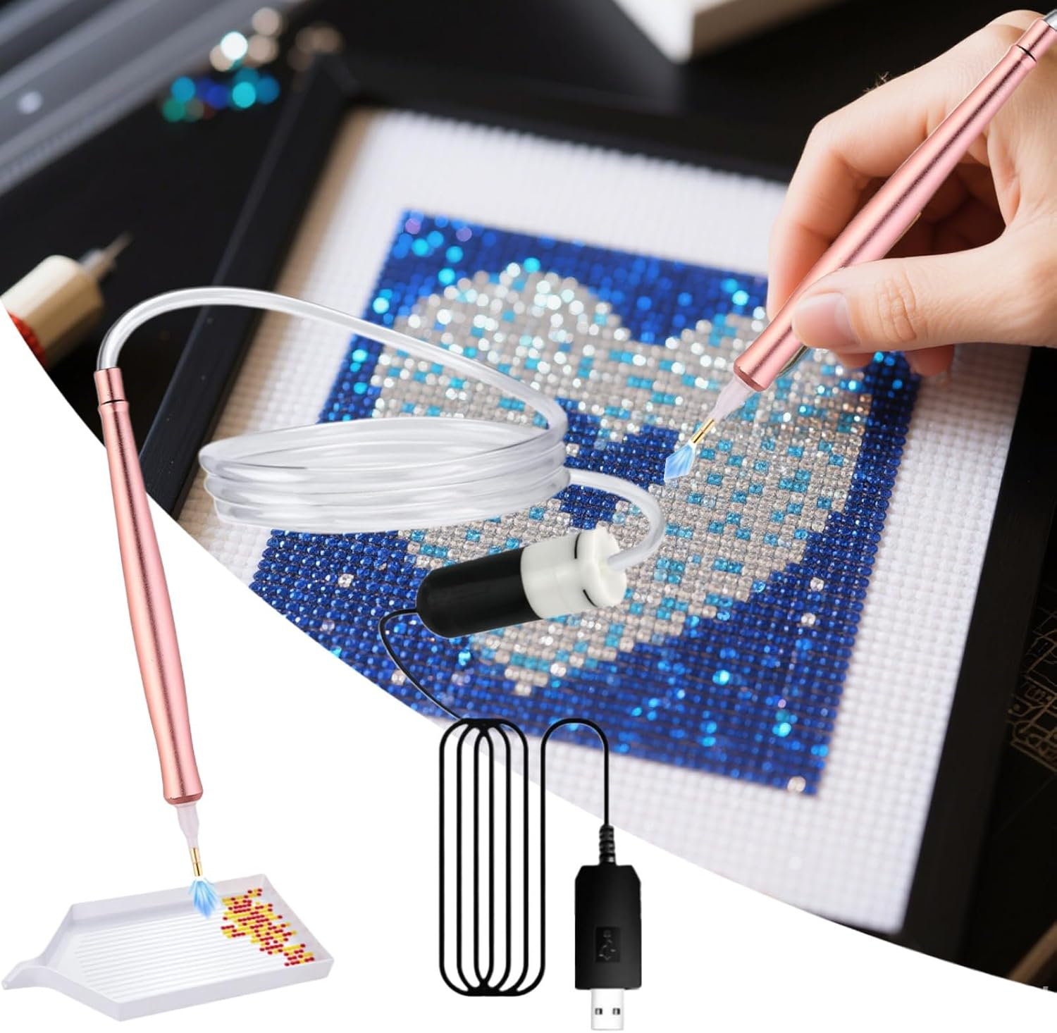 Wrohto Rhinestone Art Pen | Electric Rhinestone Art Painting Pens Vacuum - Automatic Applicator USB Accessories Portable for Event Decor Setup Crafting Projects Beginners image number 6