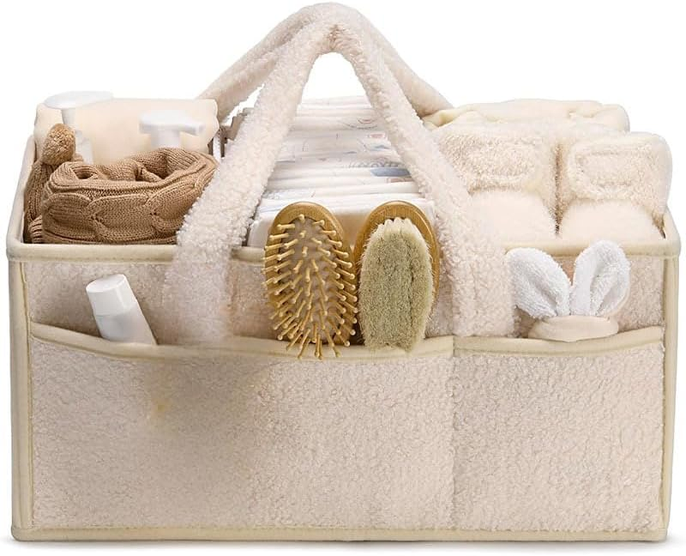 DULCE DOM Nappy Caddy Organiser Portable Baby Storage Basket for Nappies, Wipes & Essentials Multi-Use Nursery Organiser with Handles & Dividers for Nursery, Living Room, Bedroom image number 3