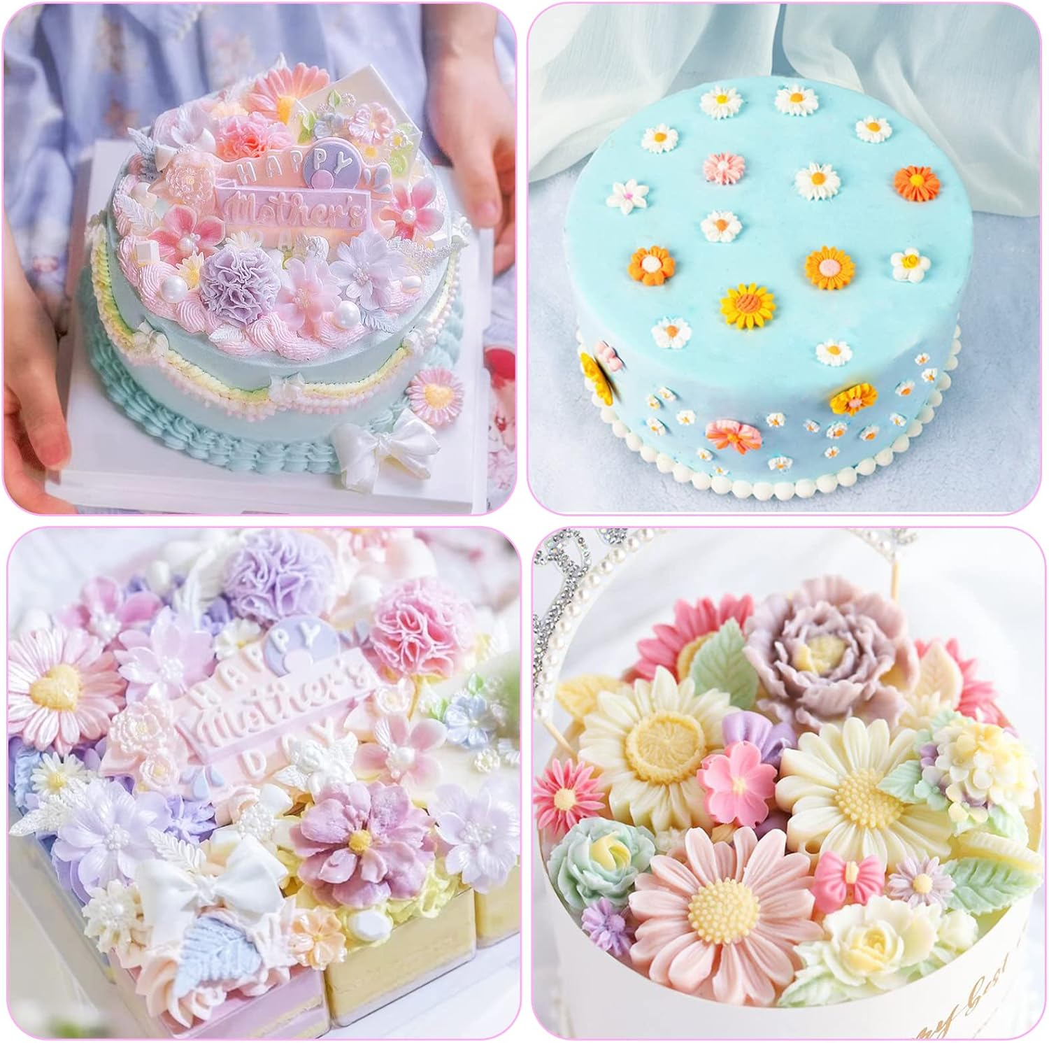 3 Pcs Flower Molds Flower Silicone Mold Flowers Fondant Mold Set Cake Baking Mold Sugarcraft Candy Chocolate Molds Polymer Clay Mold for DIY Soap Jewelry Casting DIY Crafting Projects image number 1