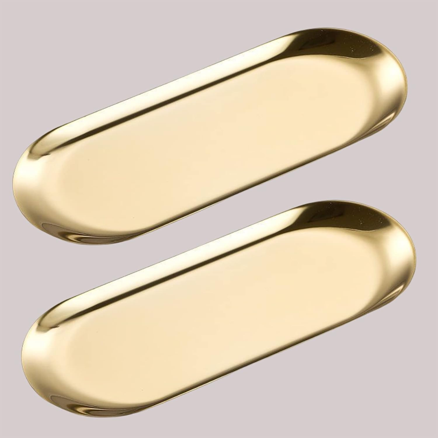 Hbluefat 2Pcs 12In Silvery Stainless Steel Tray for Serving Decorative Gold Jewelry Bar Jewelry Dish Key Bowl Mirror Dresser Decor Coffee Fruit Metal Perfume Trim Storage Dessert（Oval (Silvery)