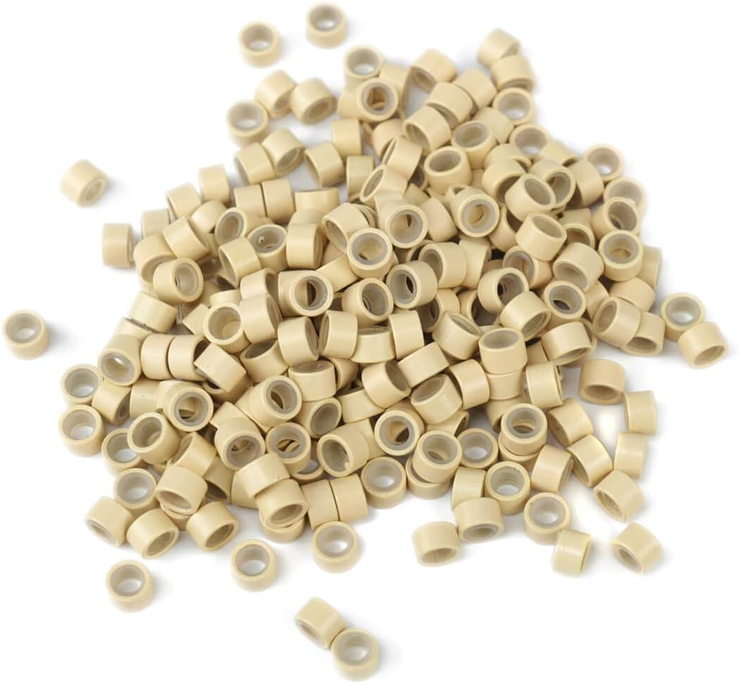 200Pcs Beads Silicone Aluminium Micro Nano Rings 3Mm Lined for I Tip/Nano Hair Extensions Tool Beads (Blonde Color) image number 1