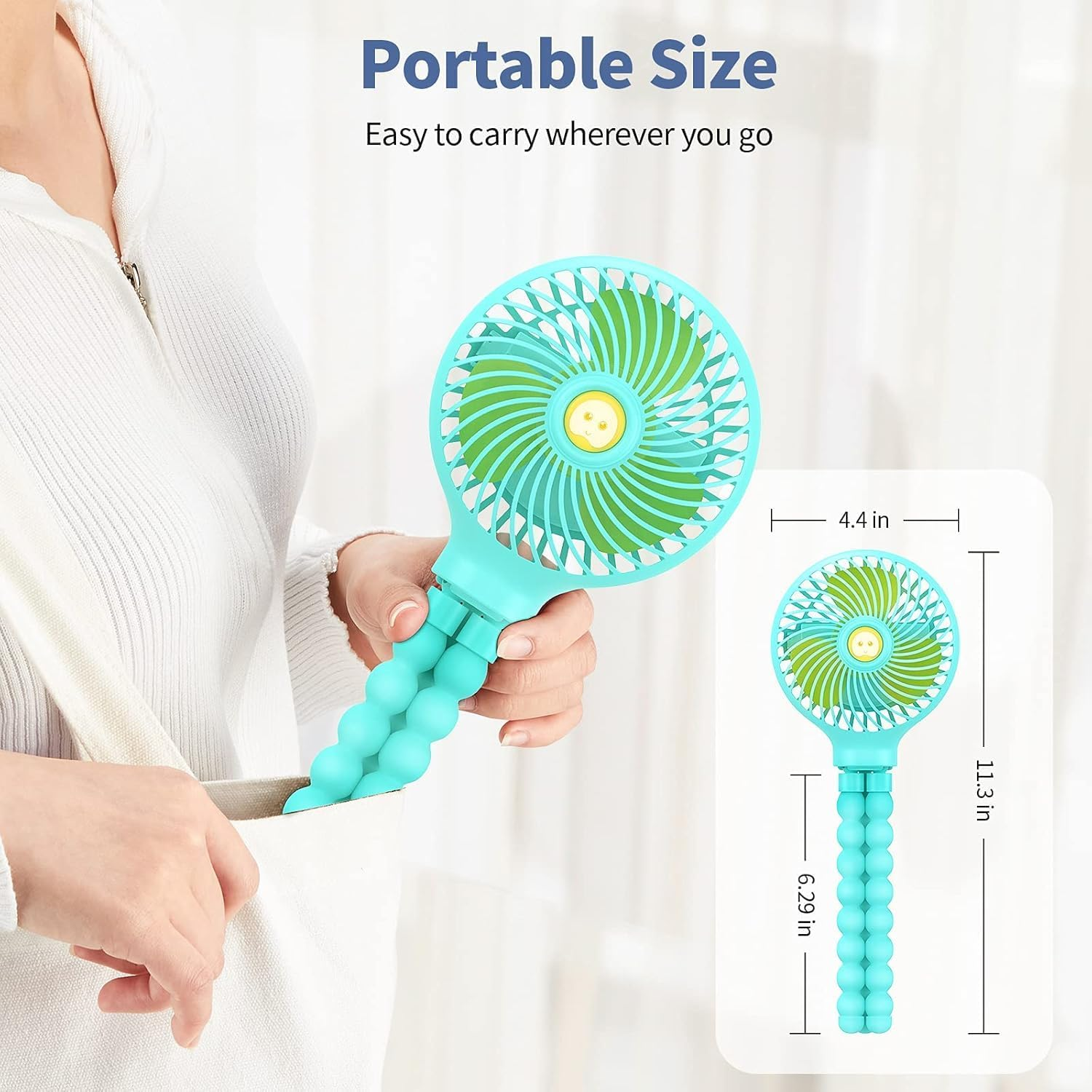 Portable Pram Fan, Baby Stroller Fan, [USB or 4000Mah Battery Powered] Handheld Fan for Kids, Mini Fan with Flexible Tripod, 3 Speed Pram Fans Clip on Desk Bike Campling Traveling (Blue) image number 5