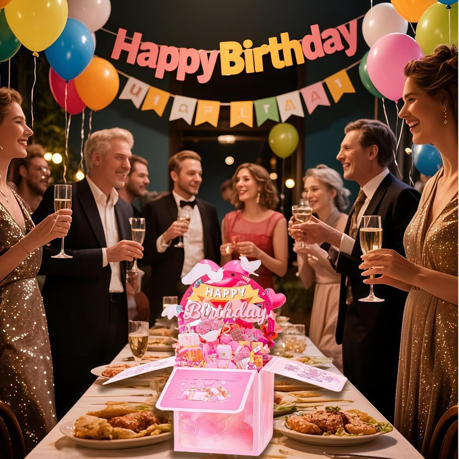 Uroboo 3D Pop up Happy Birthday Card Stunning 3D Birthday Greeting Boxed Card for Unforgettable Celebrations for Women Mom Wife Daughter Grandma Girlfriend, Pink