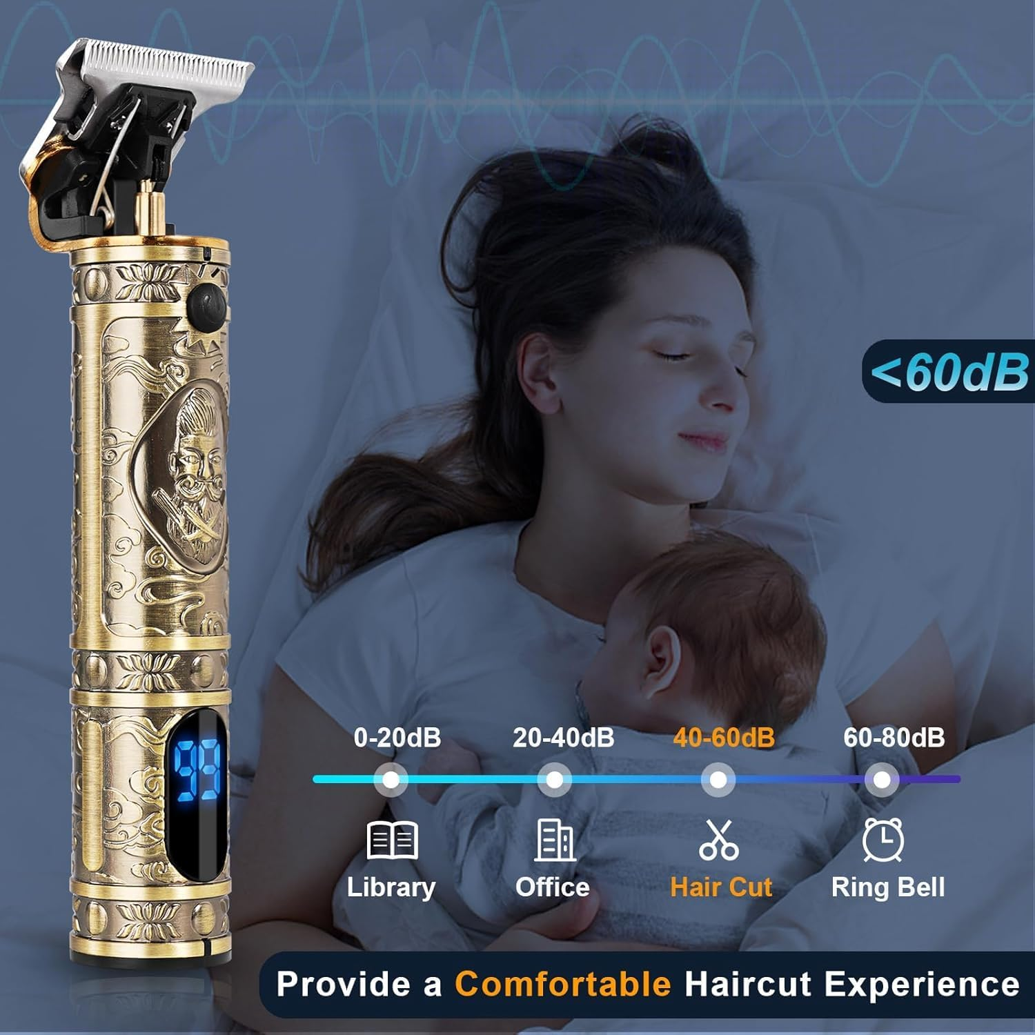 Hair Clippers Trimmer for Men,Hair Beard Body Arm Professional Electric T Blade Liners Outline Edgers Shaver 0Mm Bald Zero Gap Grooming Kit LED Low Noise Cordless Rechargeable with Guide Combs(Gold) image number 5