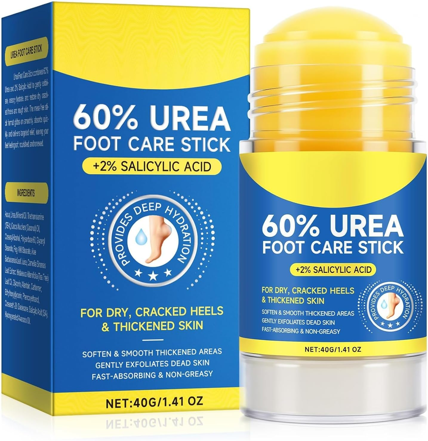 60% Urea with 2% Salicylic Acid Urea Foot Care Stick, Foot Cream Moisturizer for Dry Cracked Feet, Knees, Elbows, Hands,Moisturizes and Hydrates the Dry Skin,Callus Remover & Skin Softener image number 1