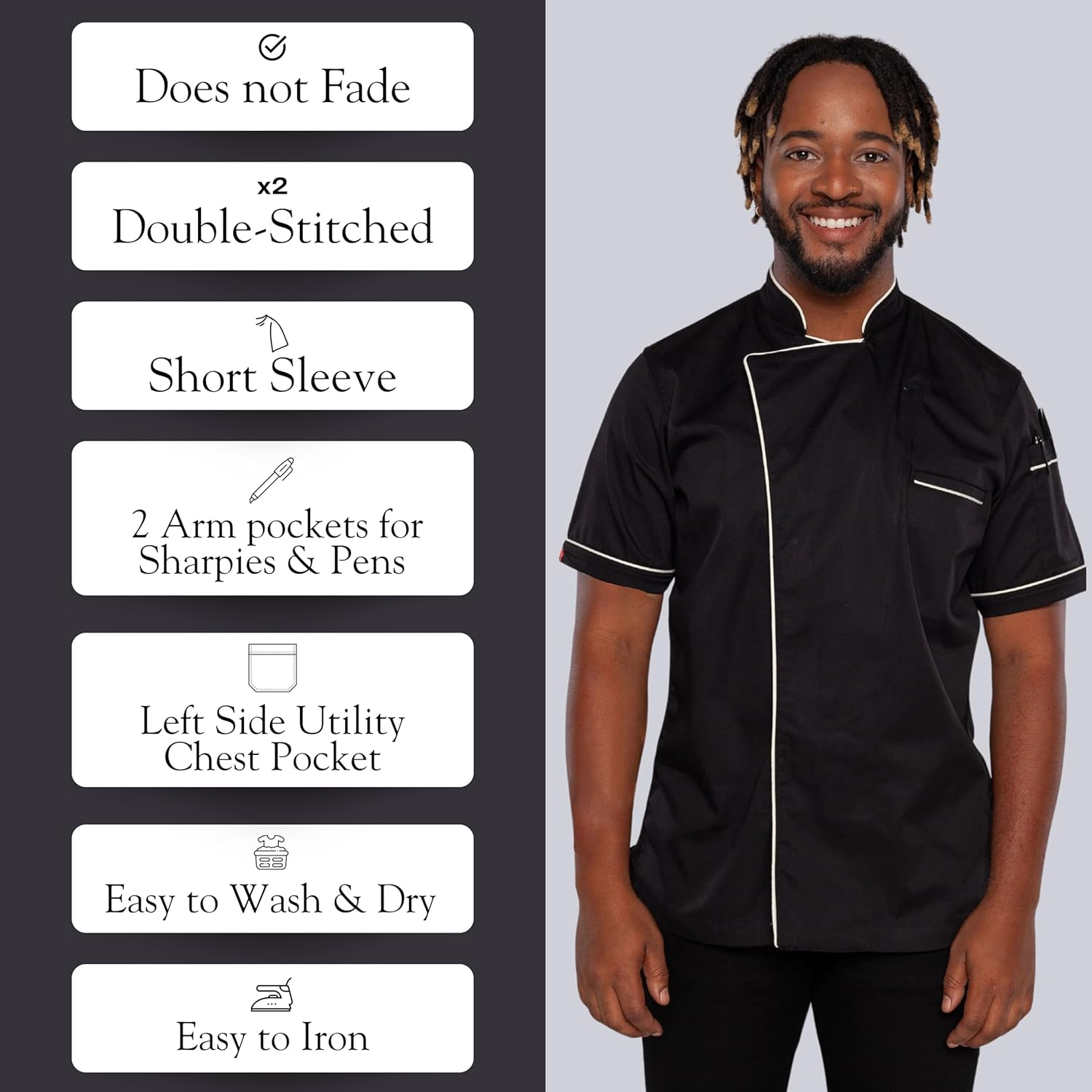 Bridge Chef Jacket for Men - Lightweight with Cool Vent Back & Fade-Resistant Chef Coat | Double-Stitched with Utility Storage | Professional Hospitality Chef Uniform image number 6
