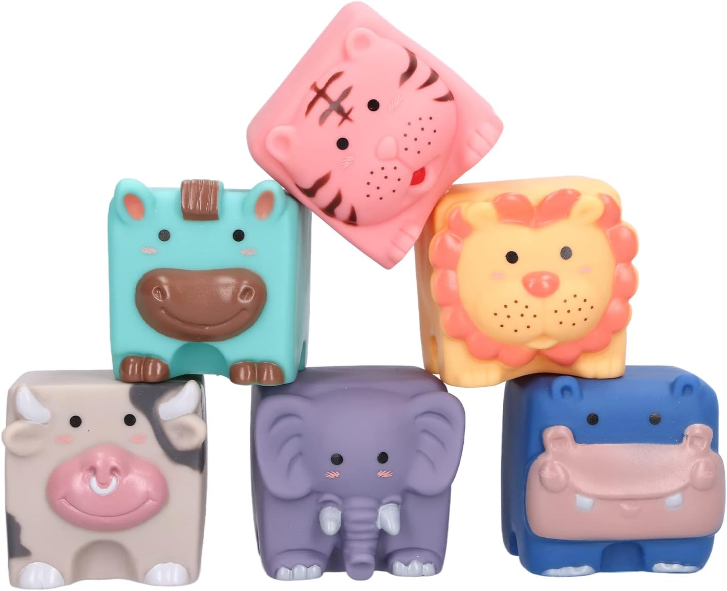 RIZGHWOY Soft Stackable Building Blocks, Cute Cartoon Patterns, Soft Building Blocks for Toddlers and Babies, 6 Pack for Babies, Sensory Toys to Improve Sensory Awareness, Durable Silicone Material image number 4