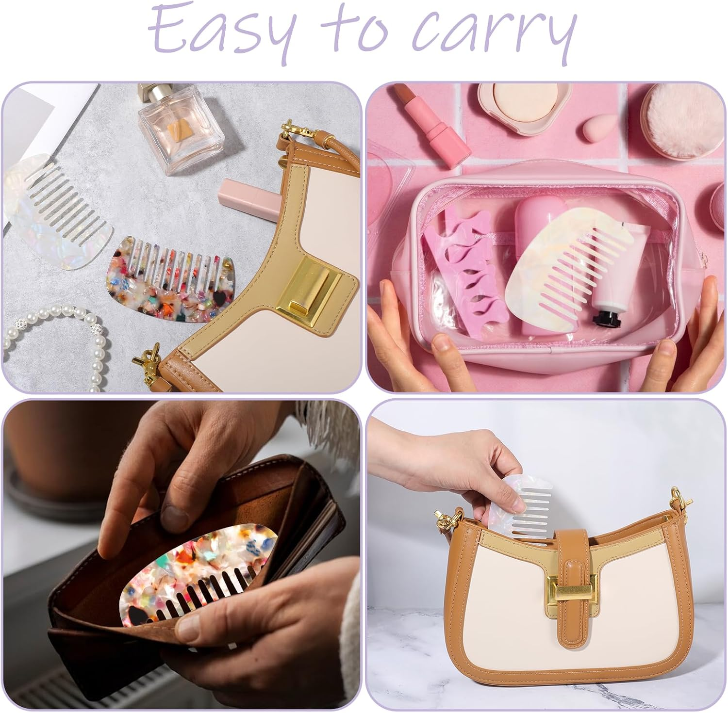 YUXIANLB Wide Tooth Comb Detangling Comb for Women Hair Pocket Comb 2Pcs Multicolor Anti-Static Small Size Acetate Hair Detangler Brush for Bangs Thick Curly Wavy Long Hair Daily Hair Care Wet and Dry image number 6