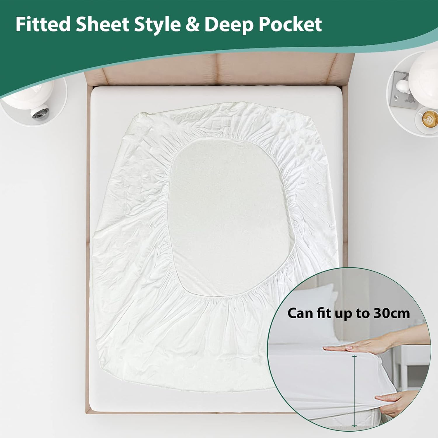 Spirehues 100% Waterproof Bamboo Terry Mattress Protector, Breathable & Durable, Deep Pocket Fitted Cover, King (183X203+38Cm)