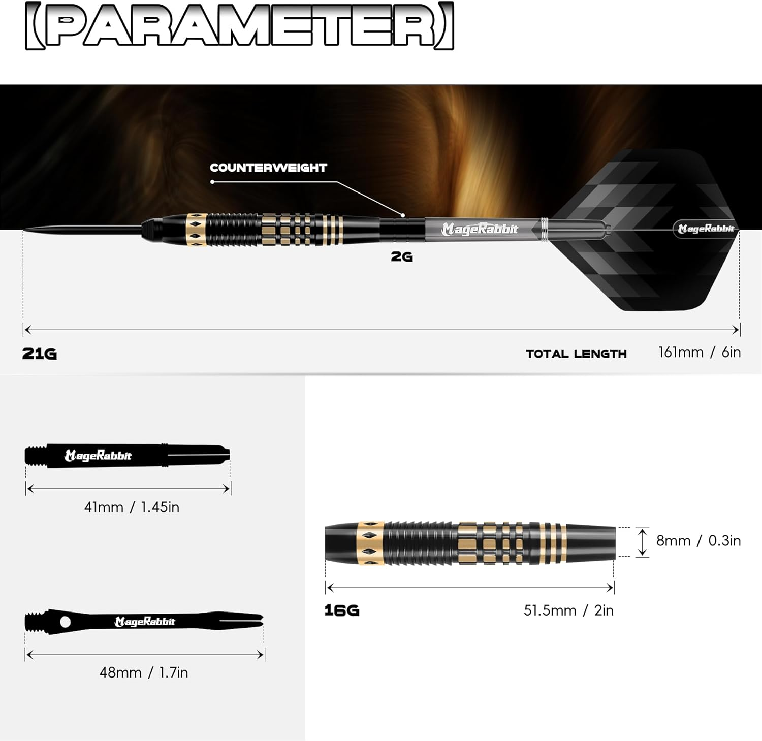Magerabbit Professional Steel Darts Set,Copper Barrel,Metal Tip Darts with Dart Carrying Case +Extra Flight+ Alum Shafts+Dart Tools. Metal Darts,Steel Tip Darts for Dartboard image number 1