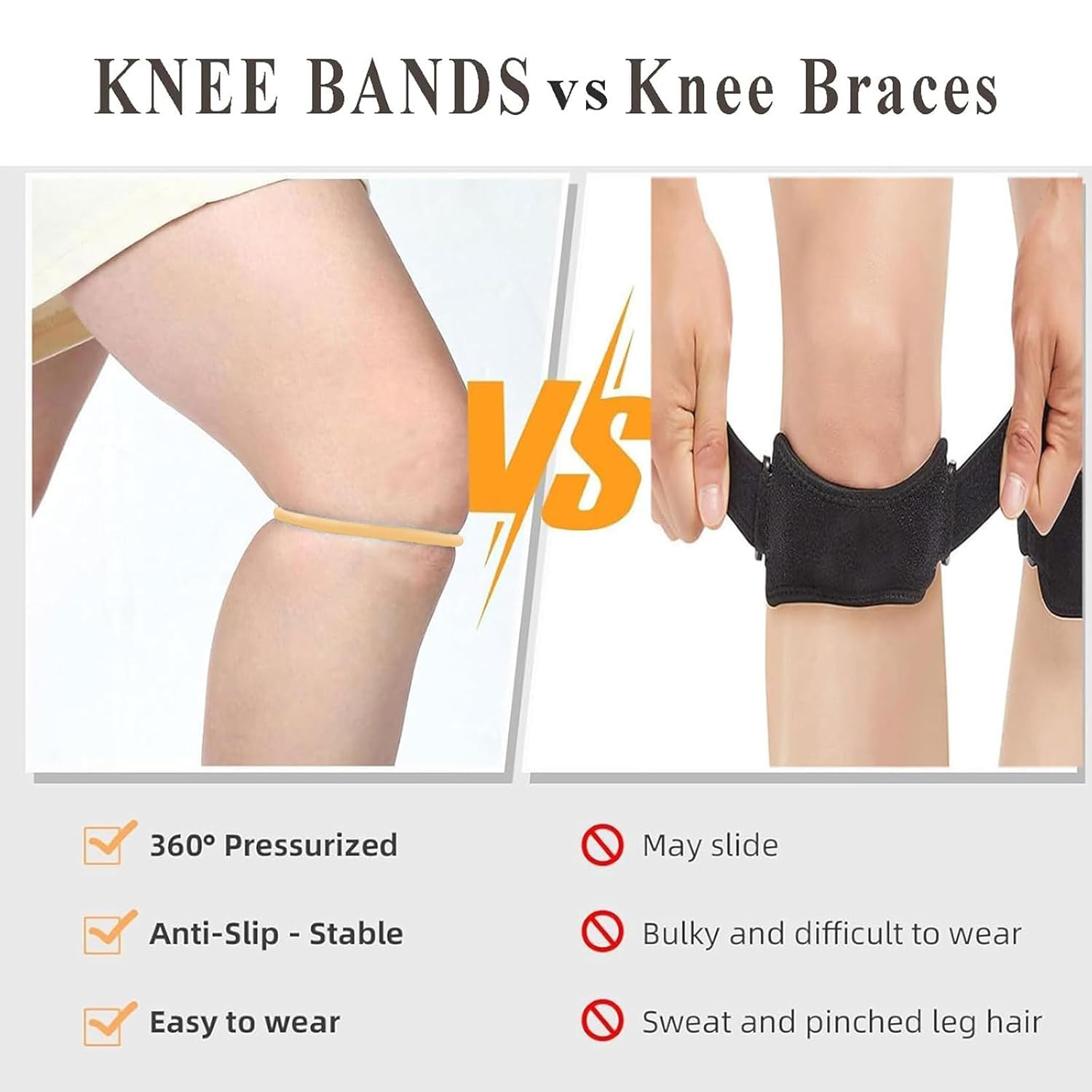 4 Pack Patella Knee Straps for Pain Relief Patella Fine Bands for Knee Pain Relief, Elastic Patellar Knee Brace Strap Fixed Knee Stabilizer Rings for Basketball Running Soccer Hiking Jumpers (Orange & Grey) image number 2