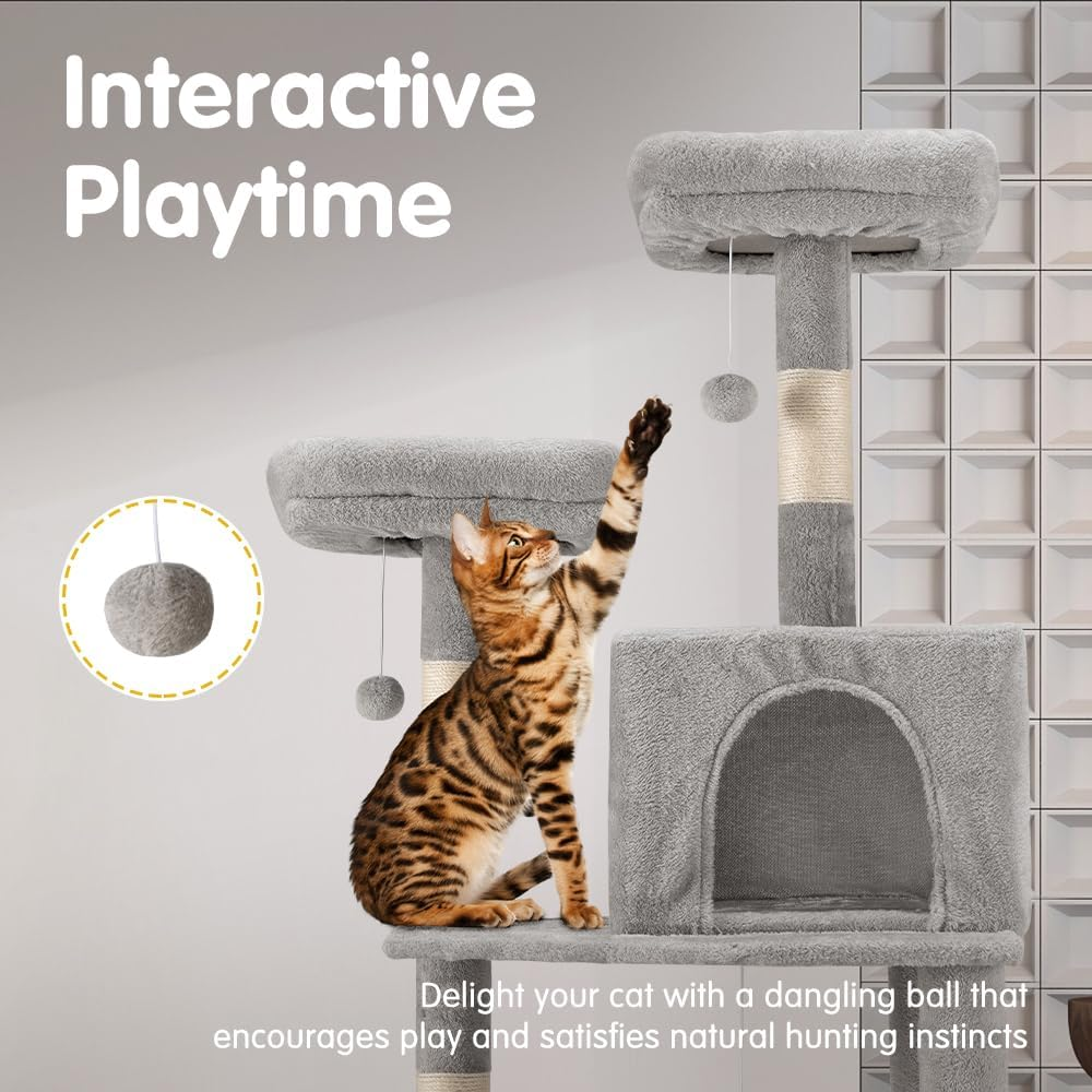 Cat Tree, 180CM Tall Cat Tree Tower for Large/Big Cats, Climbing Cat Tower Multi-Level Furniture Activity Center with a Large Hammock, Cat Condo and 4 Sisal Scratching Posts, Light Gray image number 7