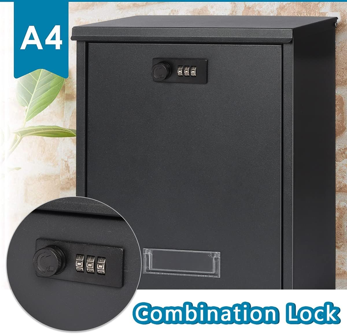 Mailbox with Combination Lock, Lovndi Wall Mounted Locking Mailboxes, Medium Capacity Drop Lock Box for Outdoor, Black image number 5